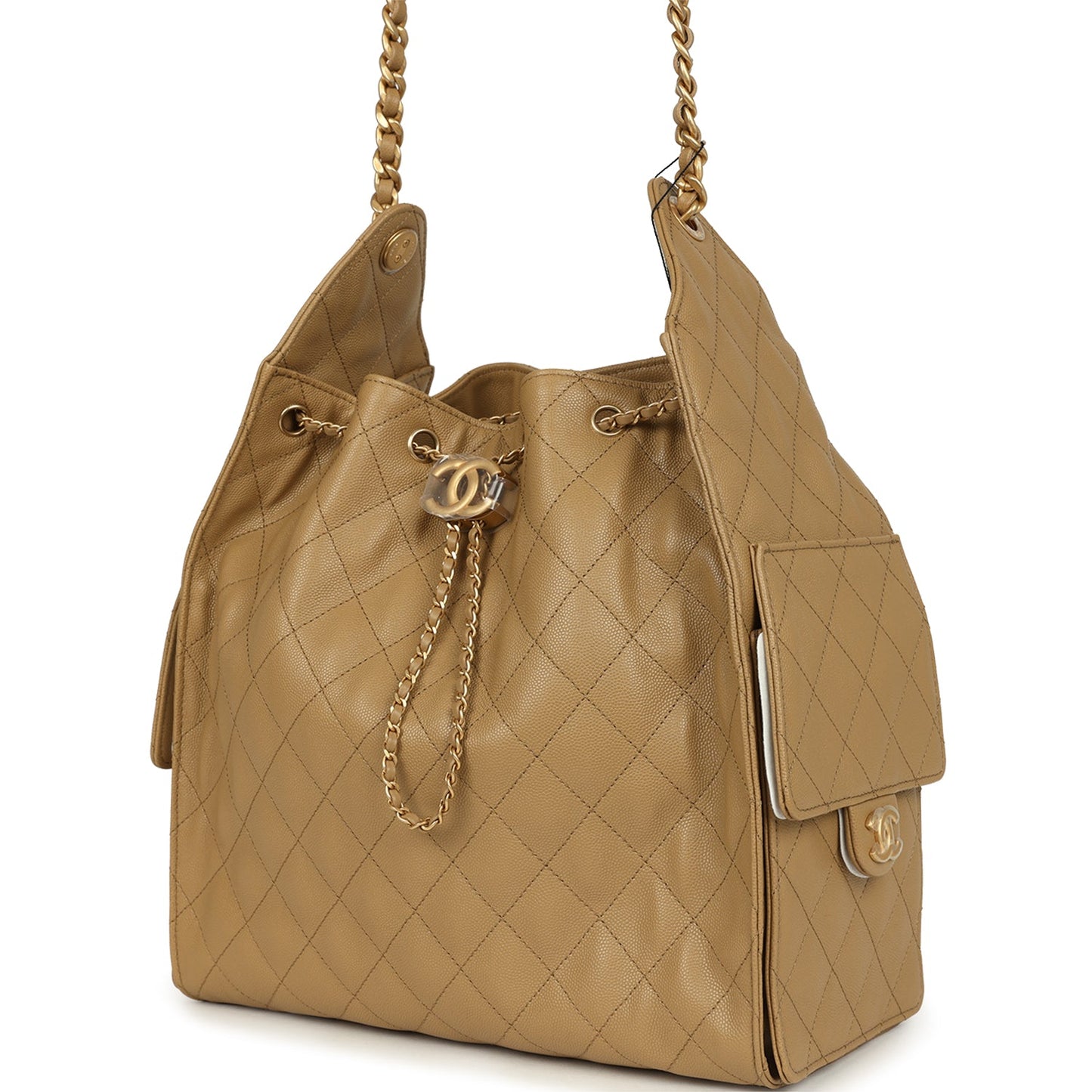 Chanel Medium 25 Hobo Bag Dark Beige Caviar Antique Gold Hardware