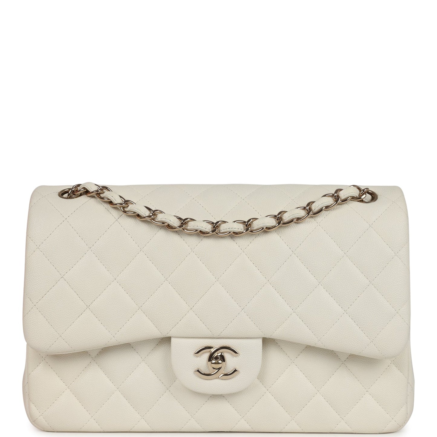 Chanel Jumbo Classic Double Flap White Caviar Light Gold Hardware Crossbody