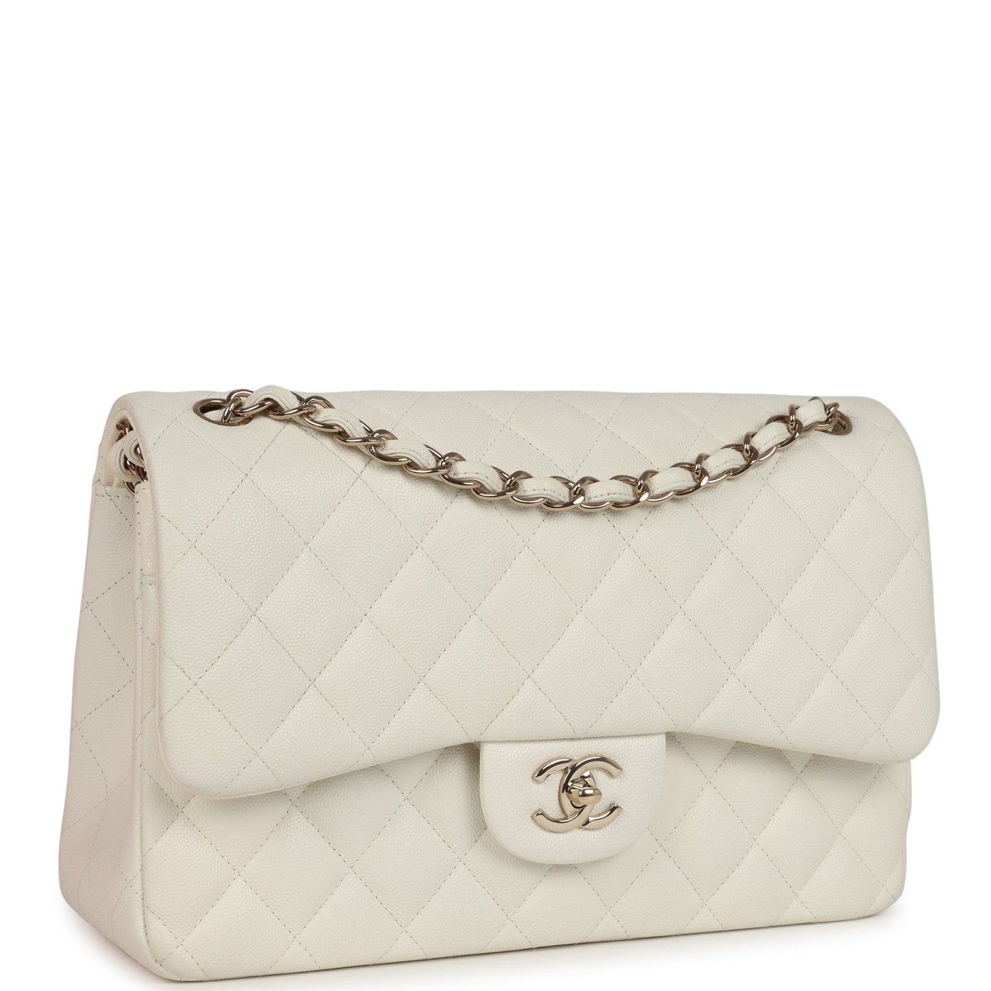 Chanel Jumbo Classic Double Flap White Caviar Light Gold Hardware Crossbody