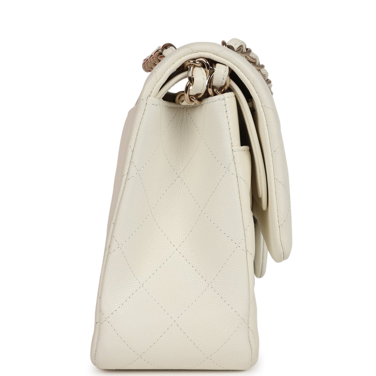 Chanel Jumbo Classic Double Flap White Caviar Light Gold Hardware Crossbody