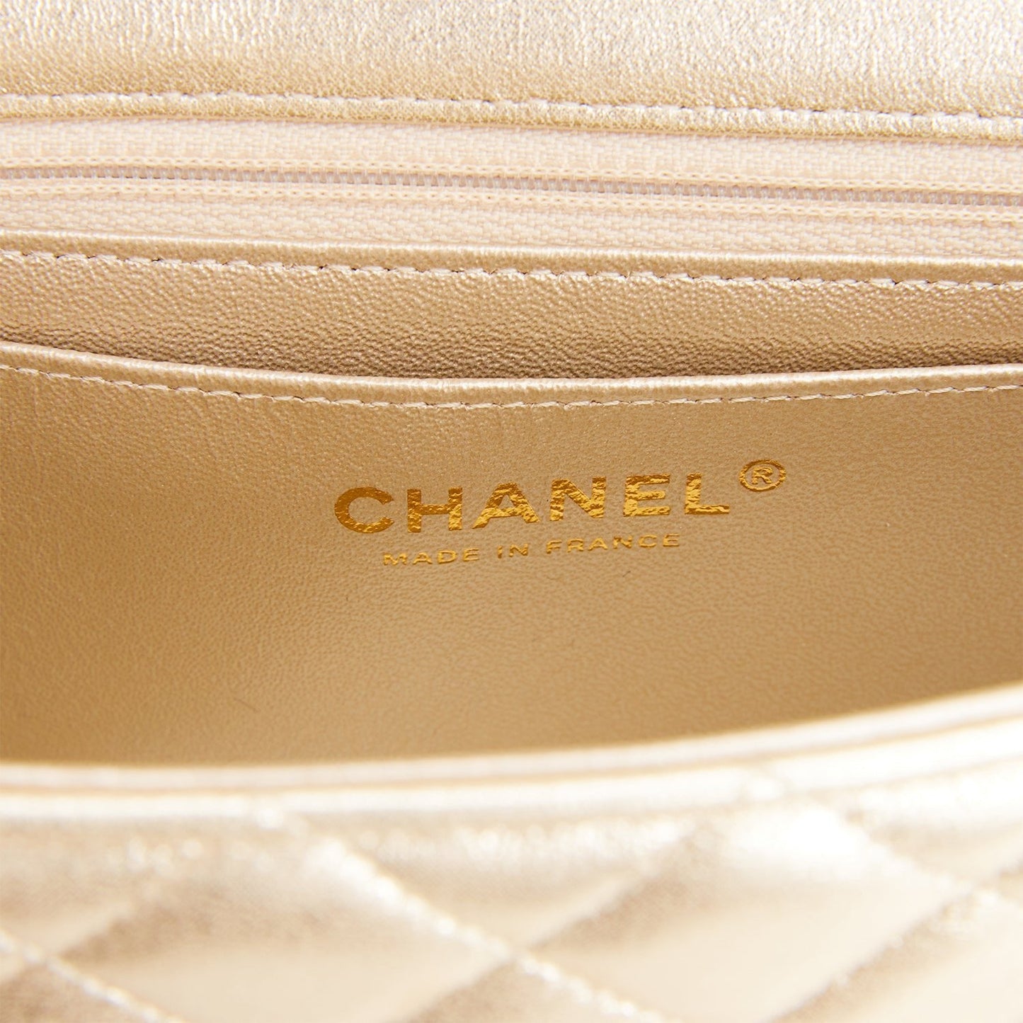 Chanel Mini Rectangular Flap Bag Gold Metallic Goatskin Antique Gold Hardware