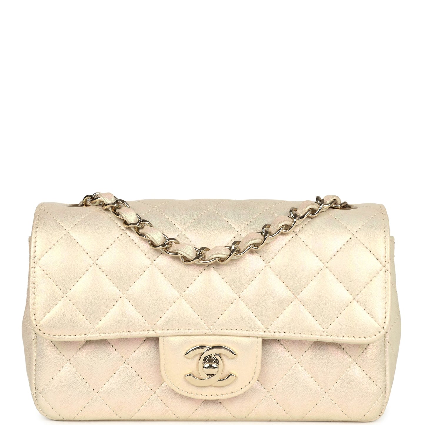 Chanel Mini Rectangular Flap Bag Iridescent Ivory Lambskin Light Gold Hardware