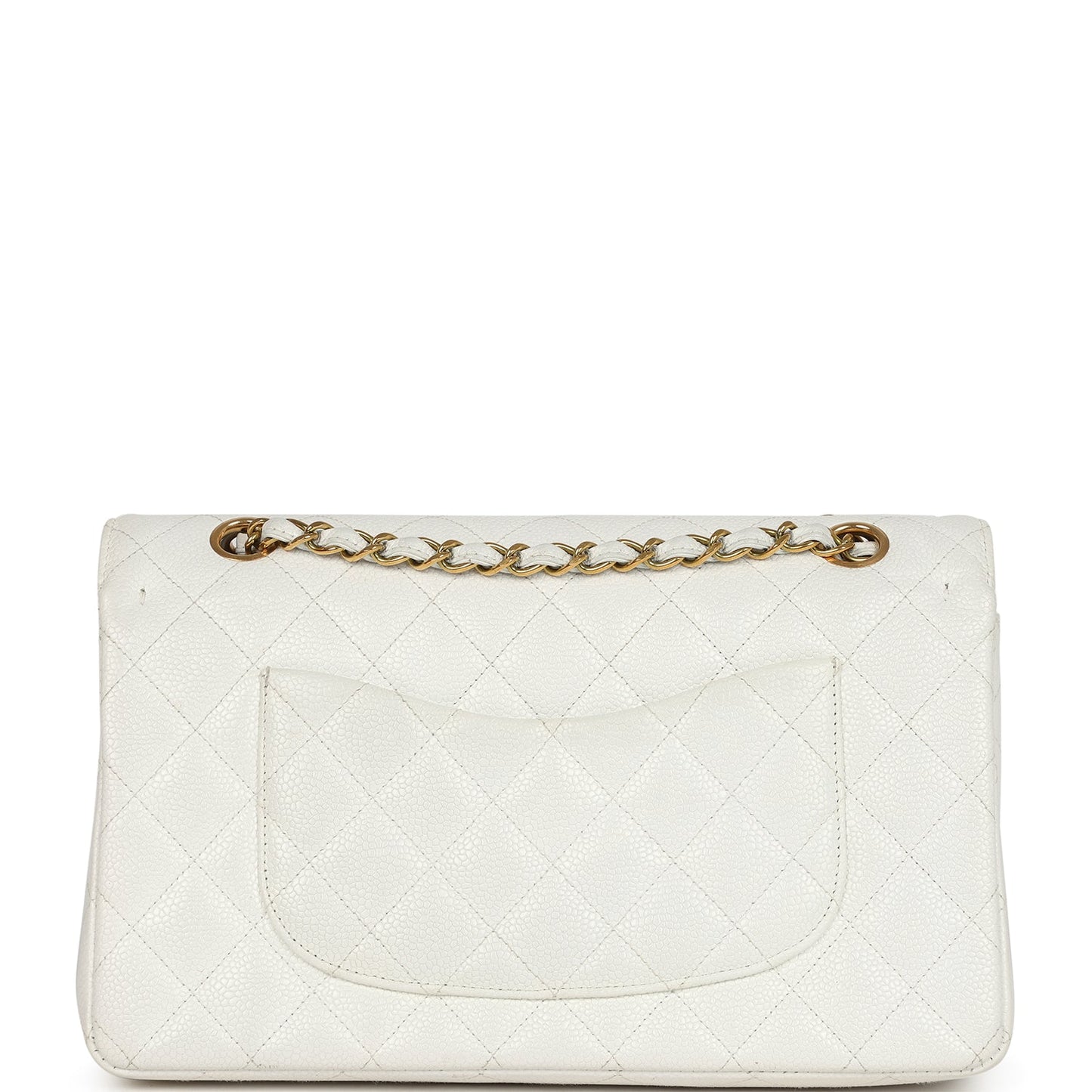 Chanel Medium Classic Double Flap White Caviar Gold Hardware Shoulder Bag
