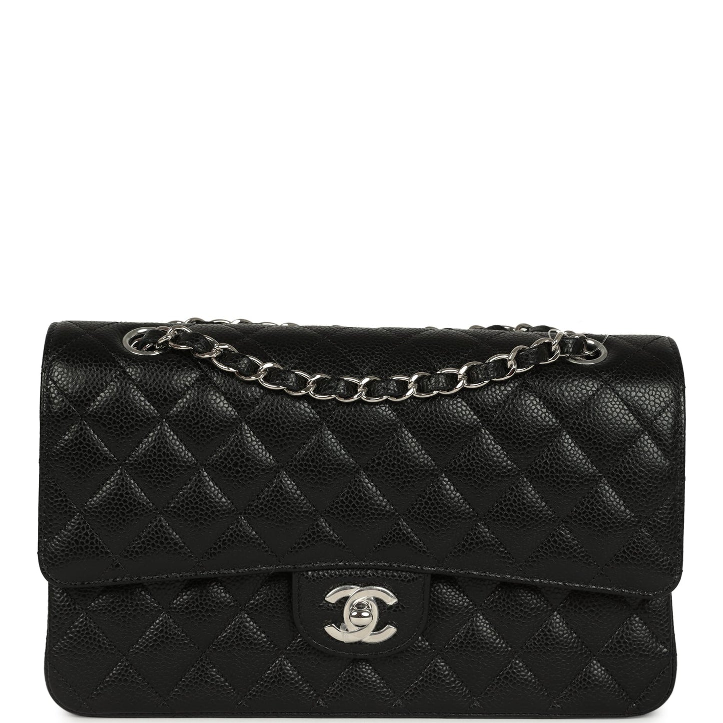 Chanel Medium Classic Double Flap Black Caviar Silver Hardware Shoulder Bag