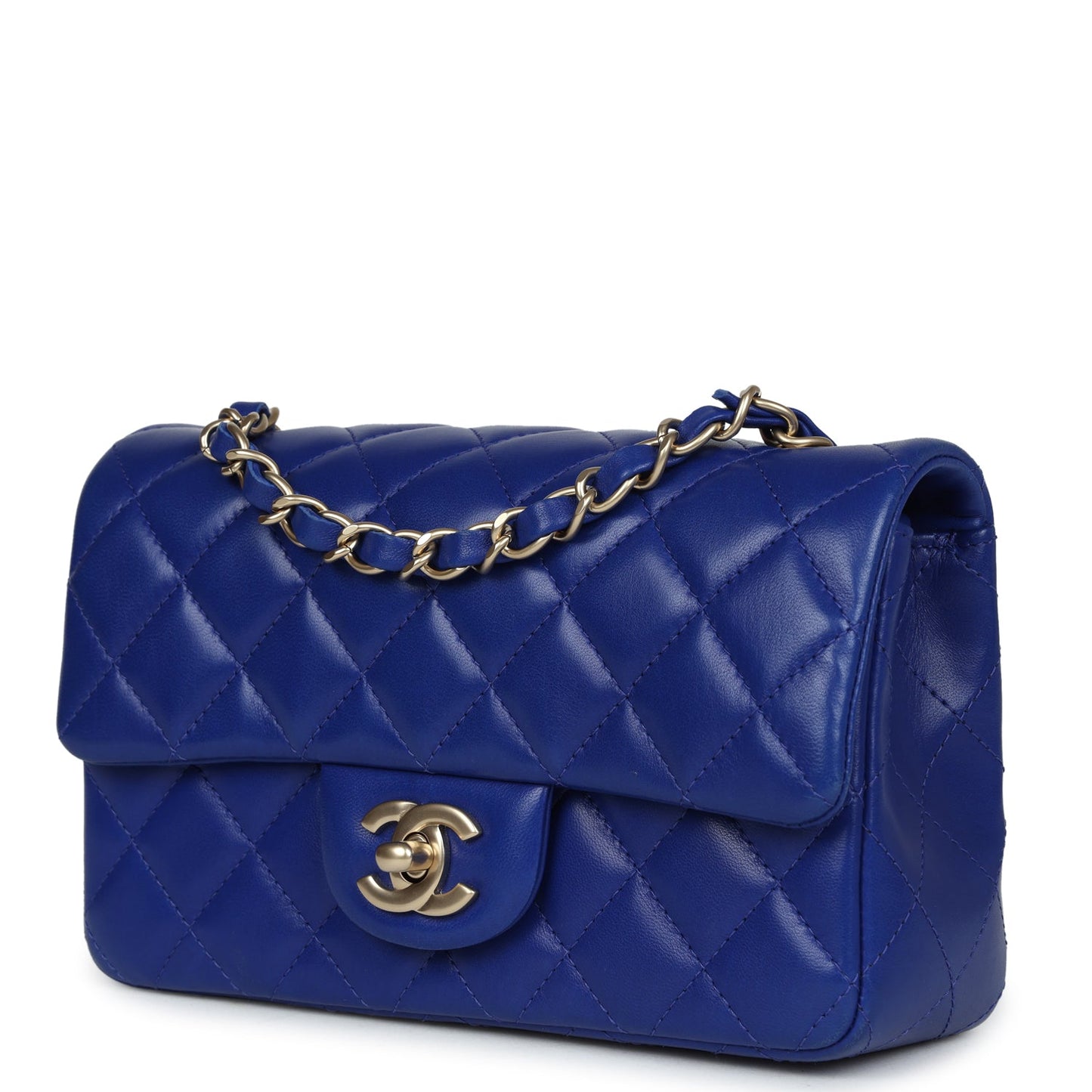 Chanel Mini Rectangular Flap Bag Dark Blue Lambskin Antique Gold Hardware
