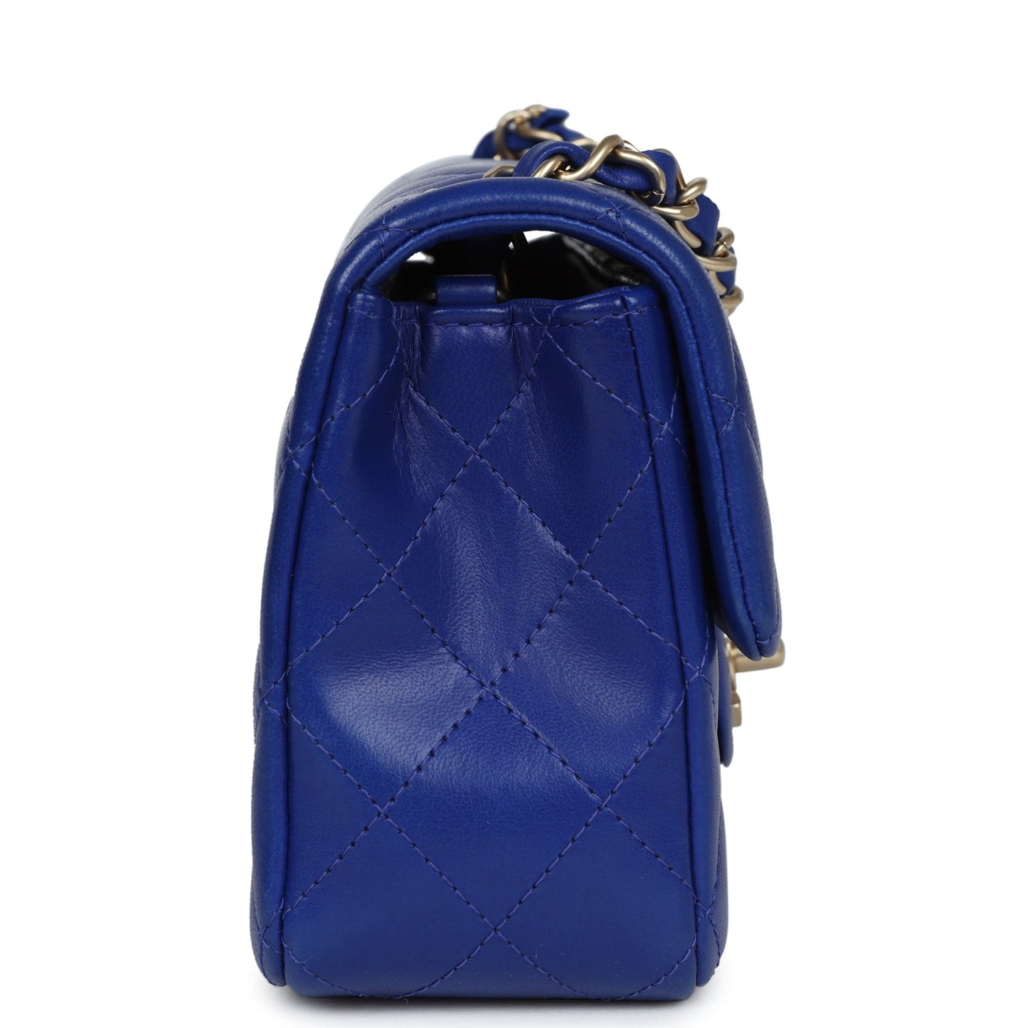 Chanel Mini Rectangular Flap Bag Dark Blue Lambskin Antique Gold Hardware