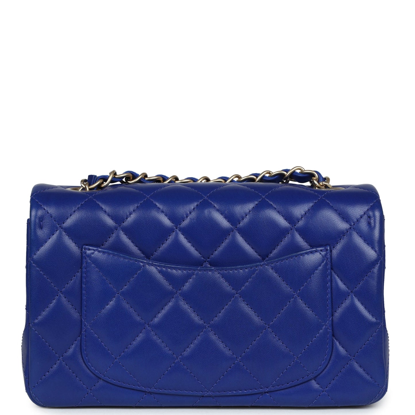 Chanel Mini Rectangular Flap Bag Dark Blue Lambskin Antique Gold Hardware