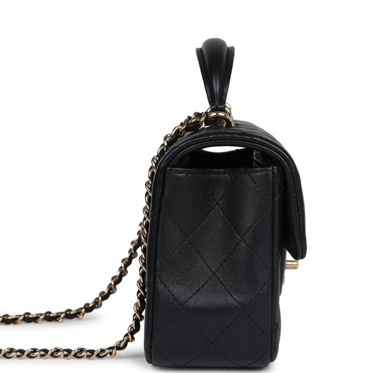 Chanel Mini Rectangular Flap with Top Handle Black Lambskin Light Gold Hardware Crossbody