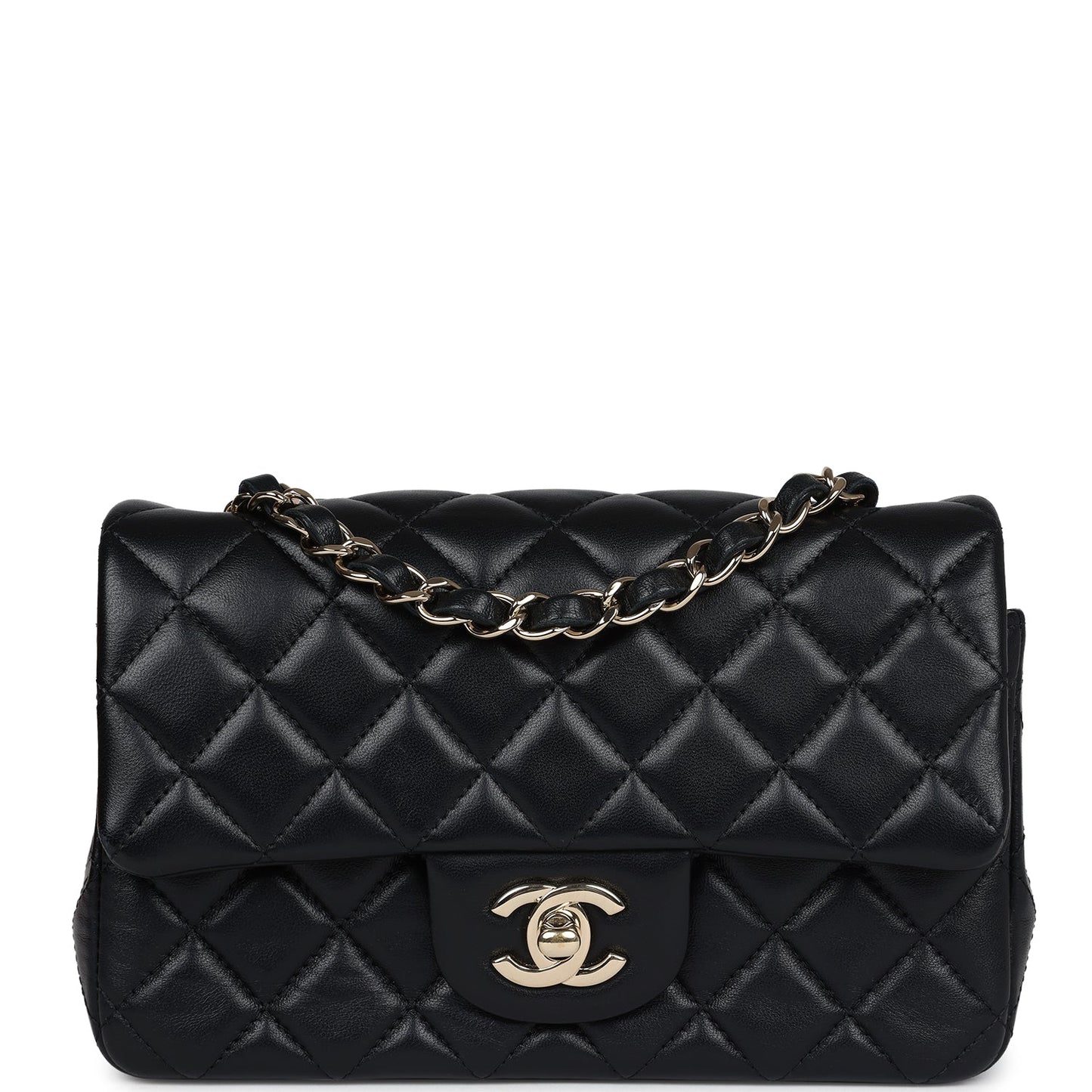 Chanel Mini Rectangular Flap Black Lambskin Light Gold Hardware Crossbody
