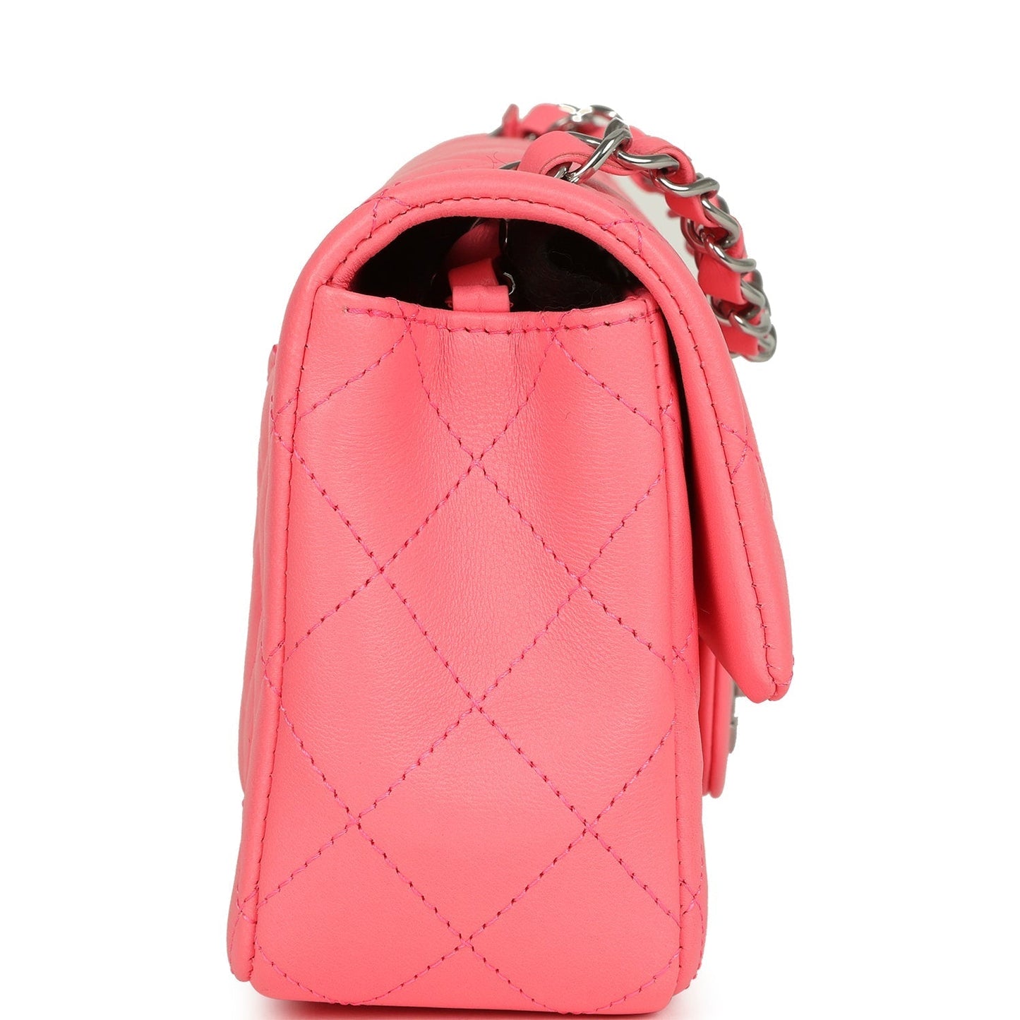 Chanel Mini Rectangular Flap Bag Pink Lambskin Silver Hardware Classic Flap
