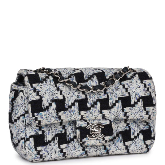 Chanel Mini Rectangular Flap Bag Blue Tweed Silver Hardware