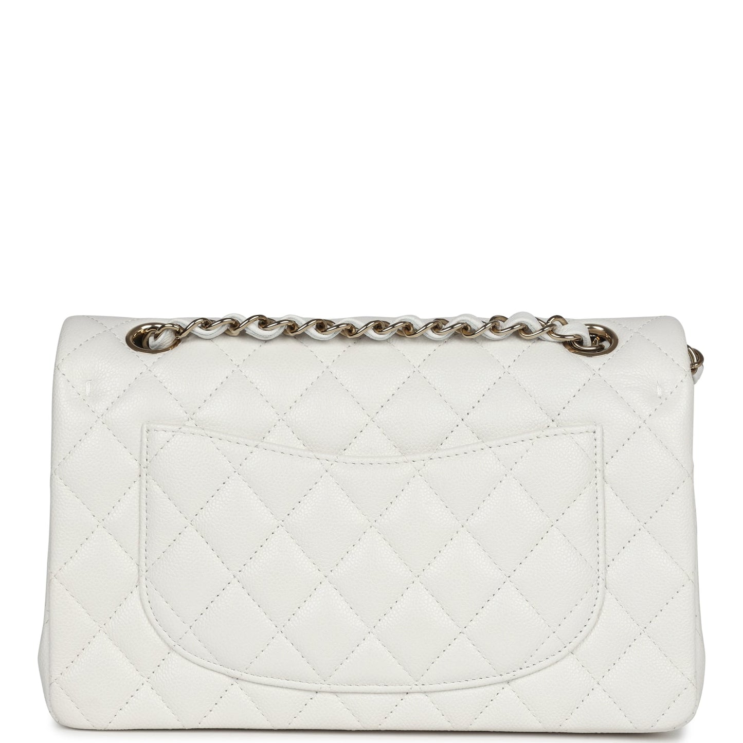 Chanel Small Classic Double Flap White Caviar Light Gold Hardware Shoulder Bag