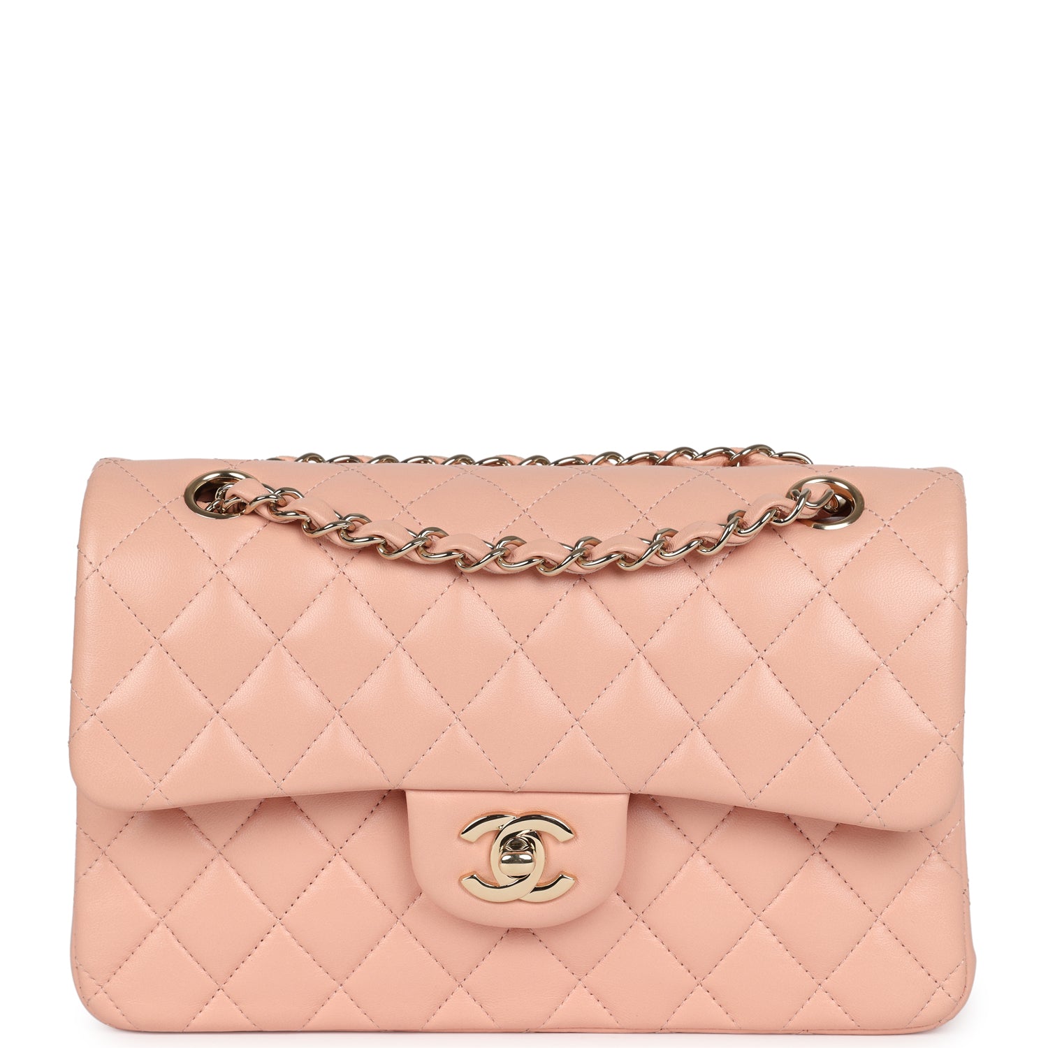 Chanel Small Classic Double Flap Light Pink Lambskin Gold Hardware Shoulder Bag