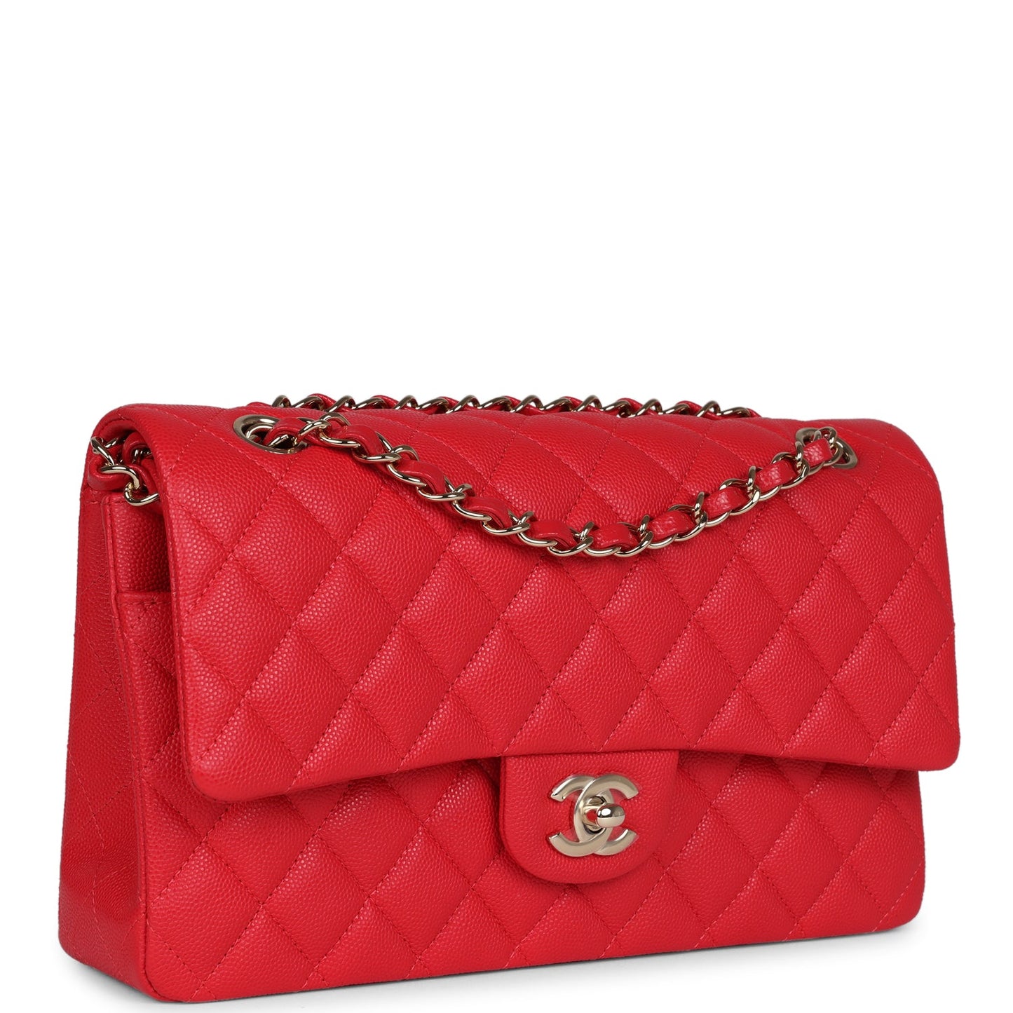 Chanel Small Classic Double Flap Red Caviar Light Gold Hardware Crossbody