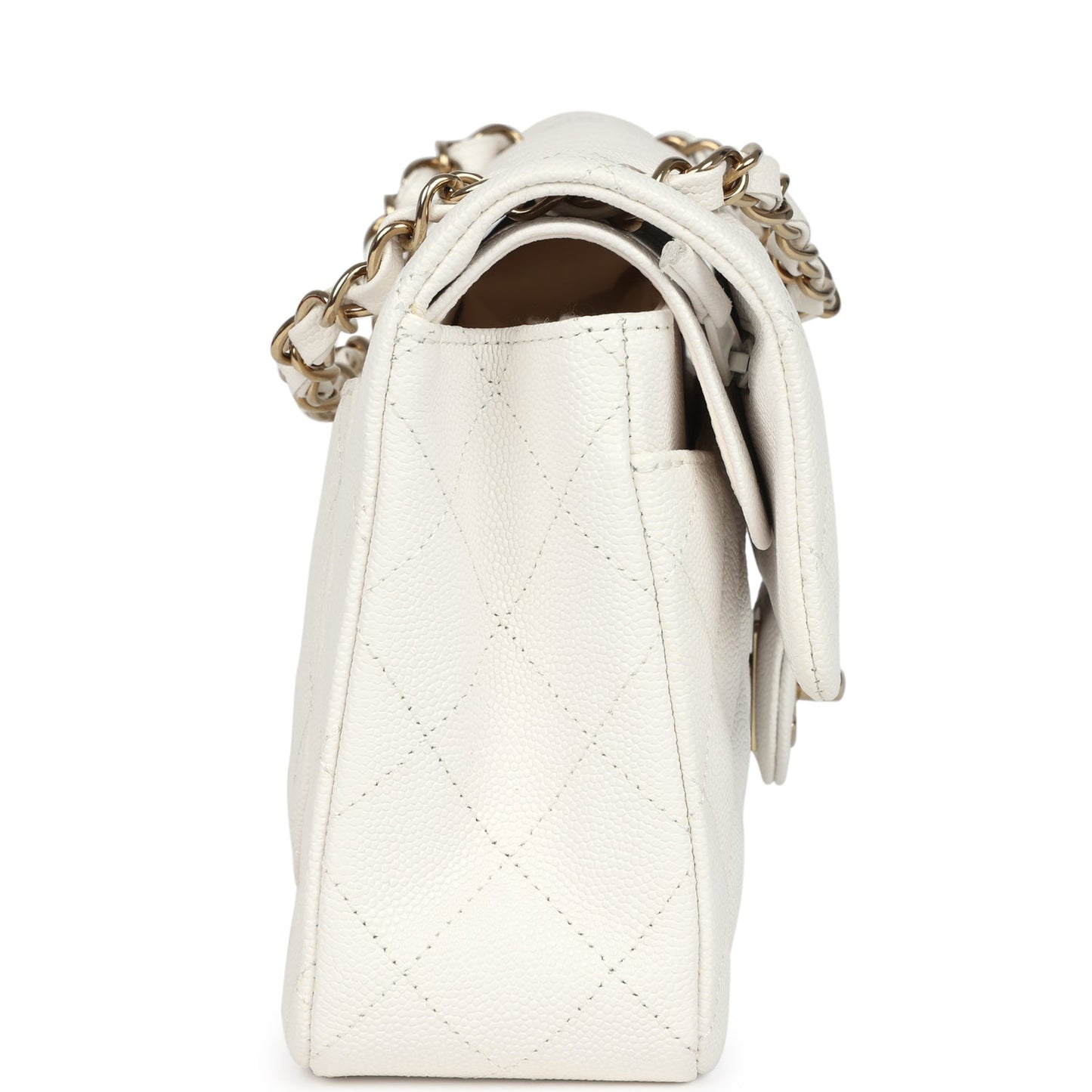 Chanel Small Classic Double Flap White Caviar Light Gold Hardware Shoulder Bag