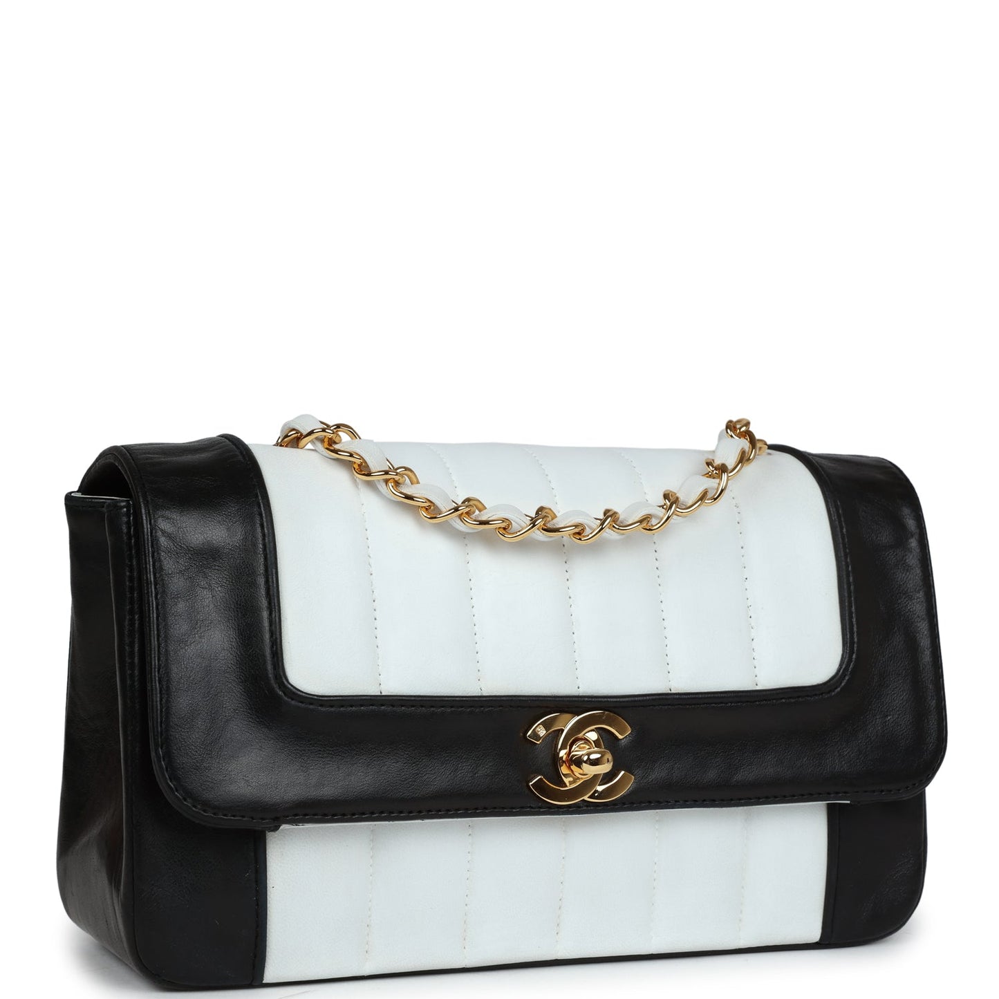 Chanel Small Mademoiselle Flap White and Navy Lambskin Gold Hardware Crossbody