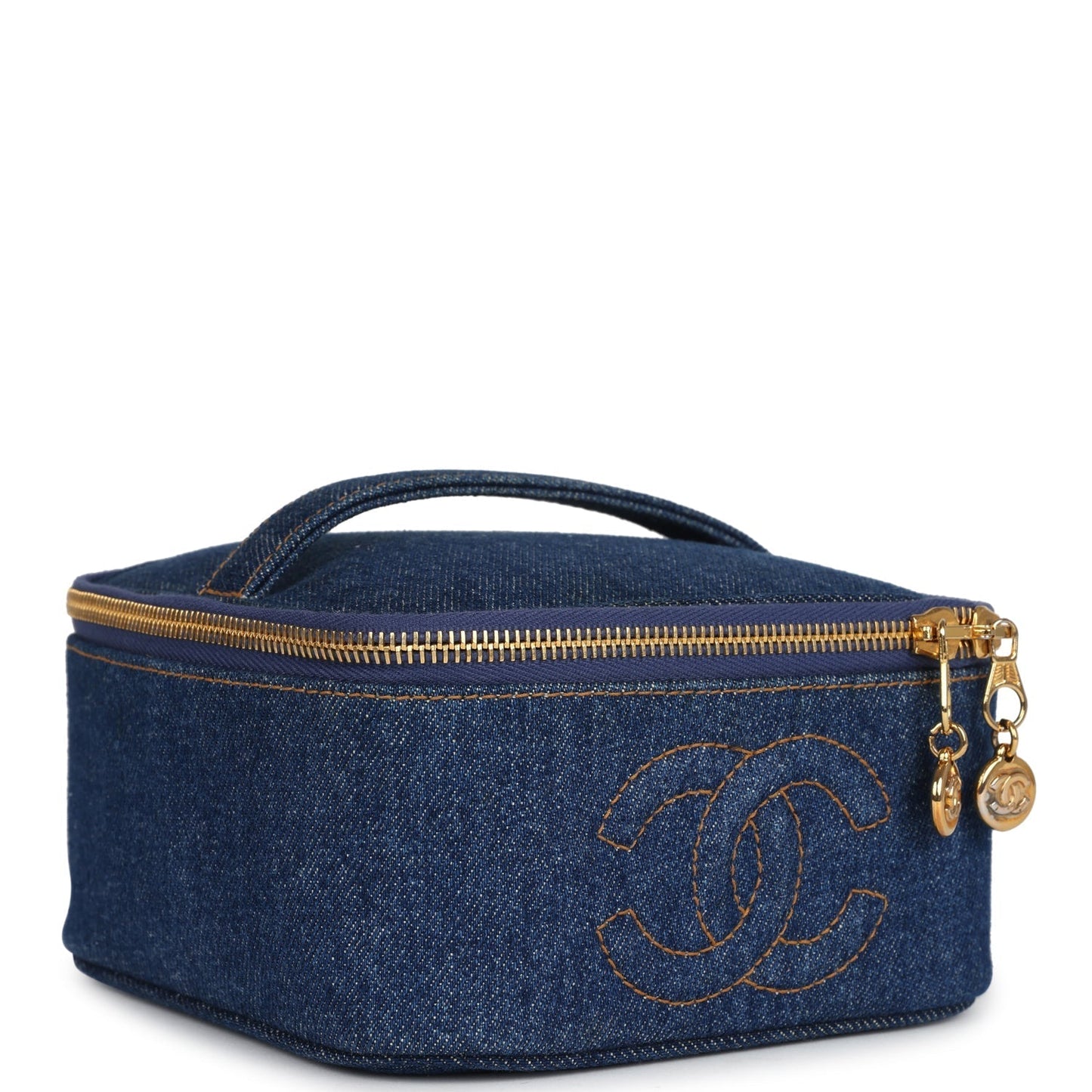 Chanel Square Vanity Case Dark Blue Gold Hardware Handbag