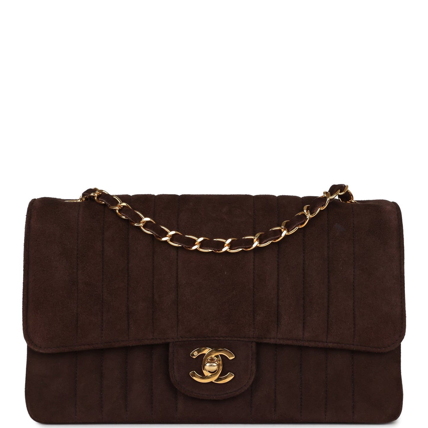 Chanel Medium Vertical Flap Bag Brown Suede Gold Hardware