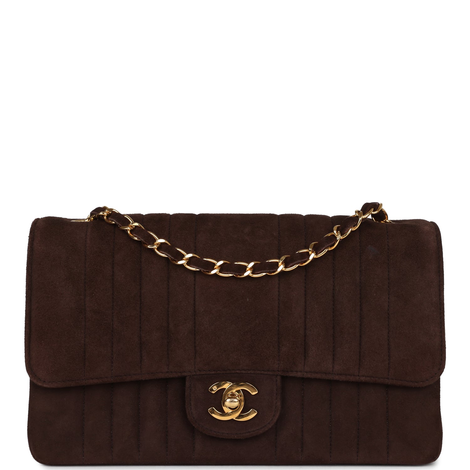 Chanel Medium Vertical Flap Bag Brown Suede Gold Hardware