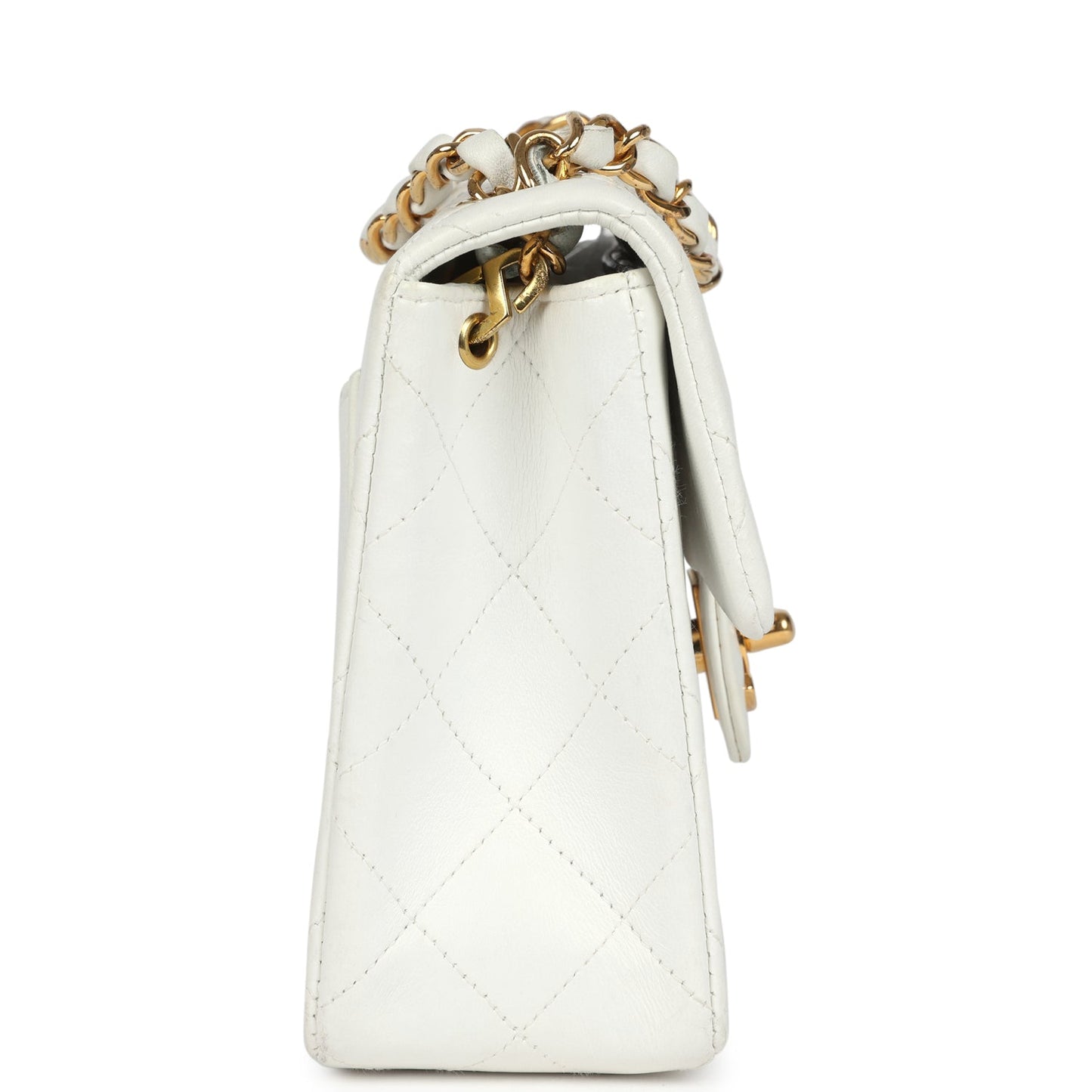 Chanel Mini Square Flap Bag White Lambskin Gold Hardware