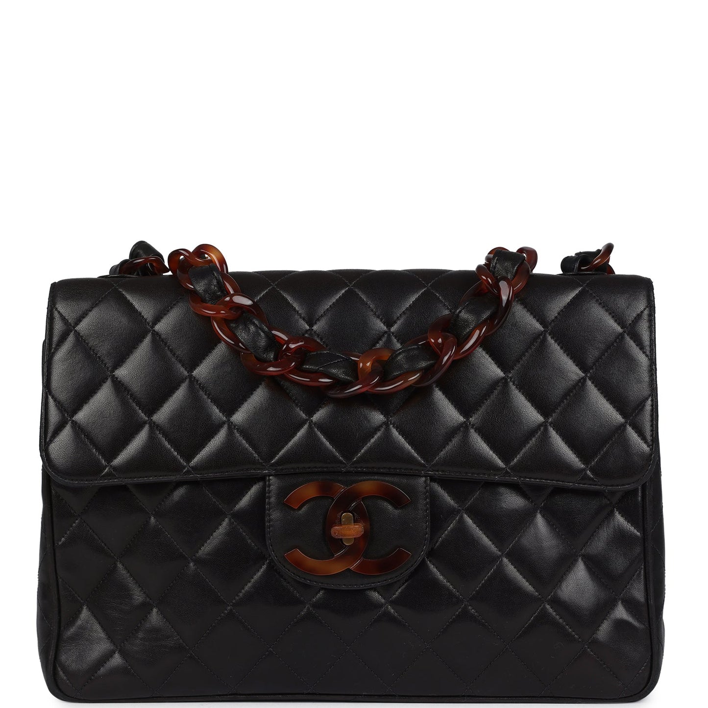 Chanel Jumbo Classic Single Flap Bag Black Lambskin Tortoiseshell Bakelite Hardware