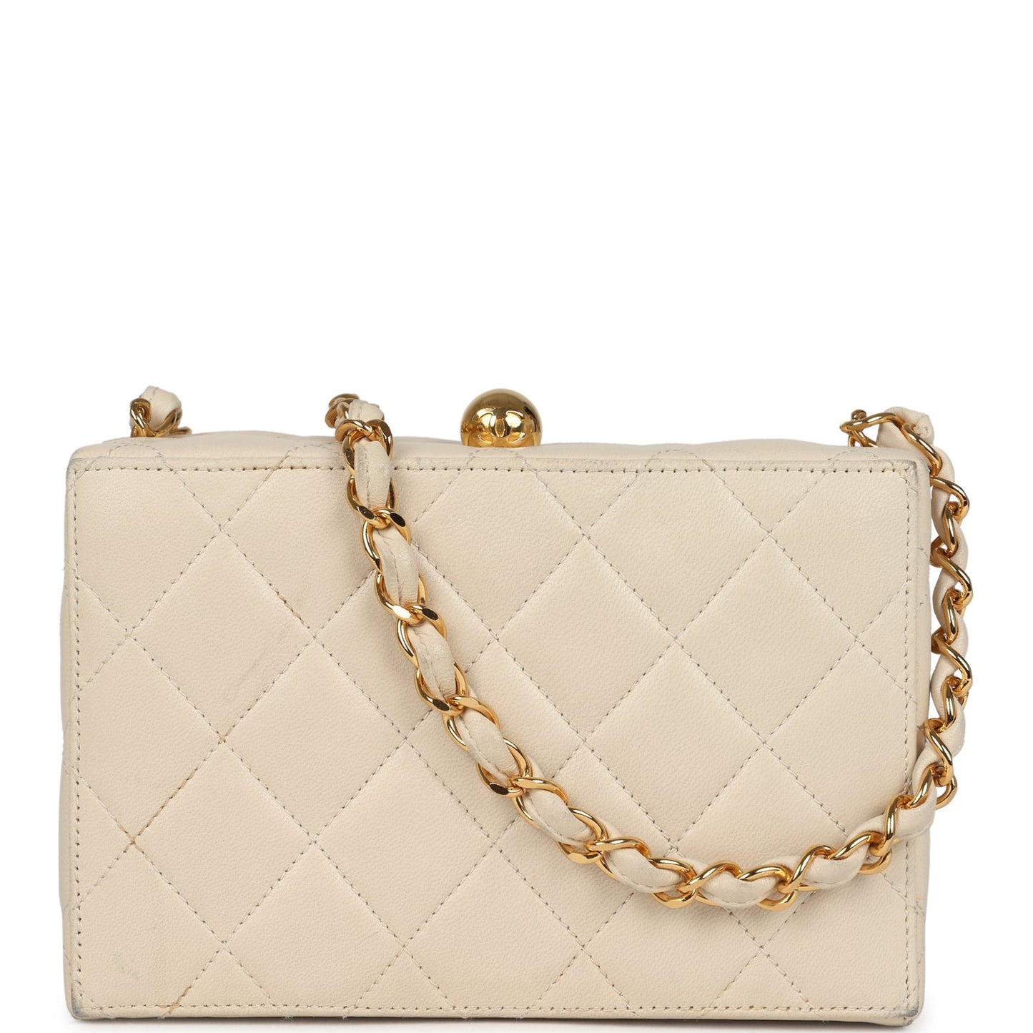 Chanel Box Clutch Bag Beige Lambskin Gold Hardware
