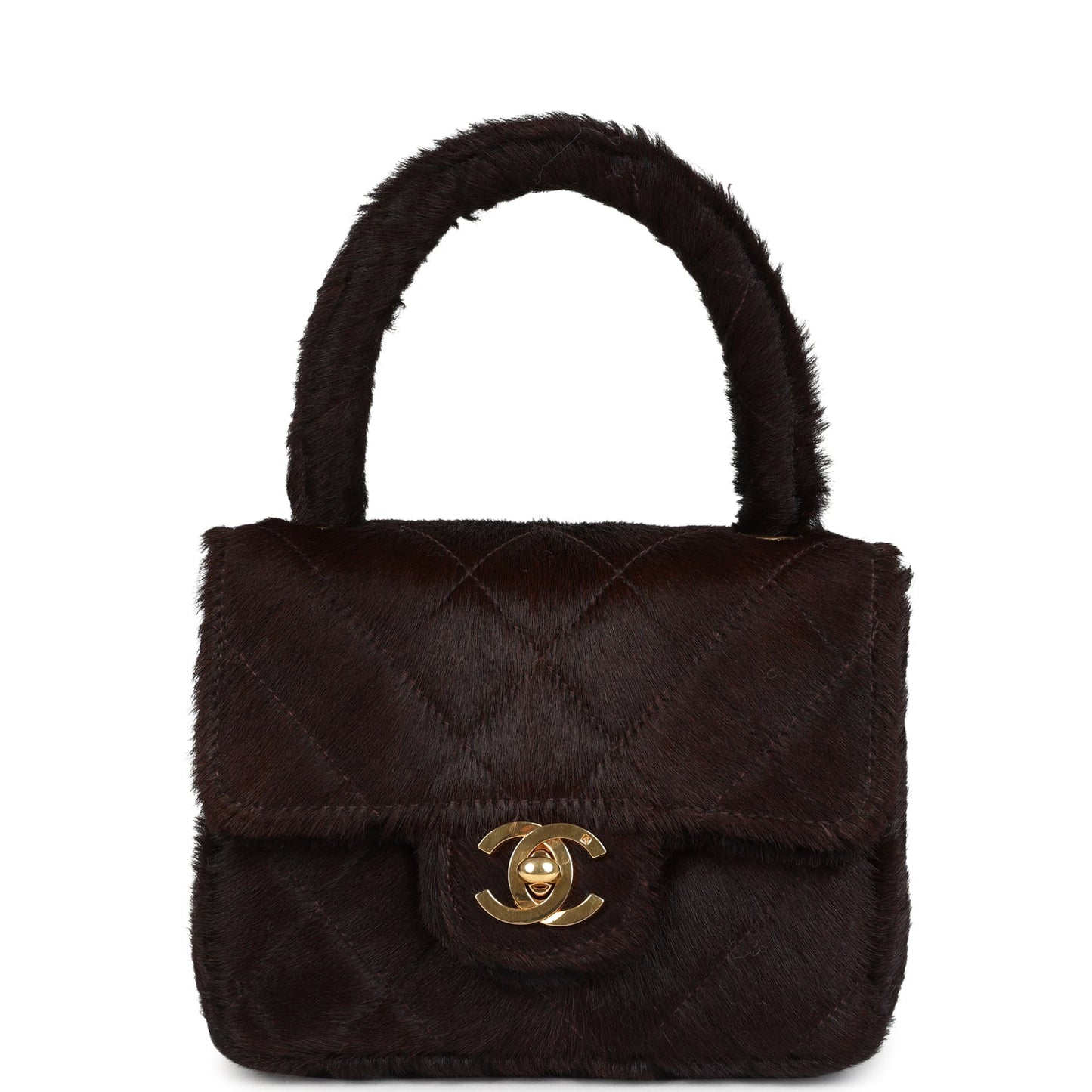 Chanel Micro Kelly Child Dark Brown Pony Hair Gold Hardware Handbag