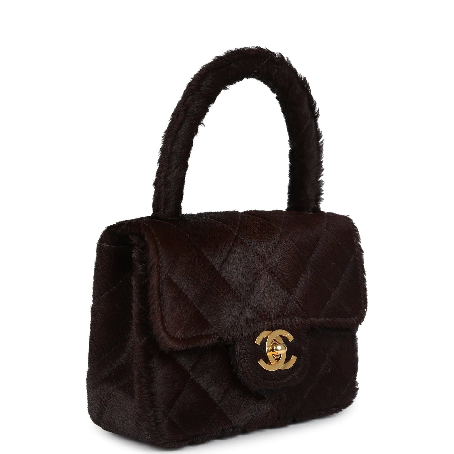 Chanel Micro Kelly Child Dark Brown Pony Hair Gold Hardware Handbag