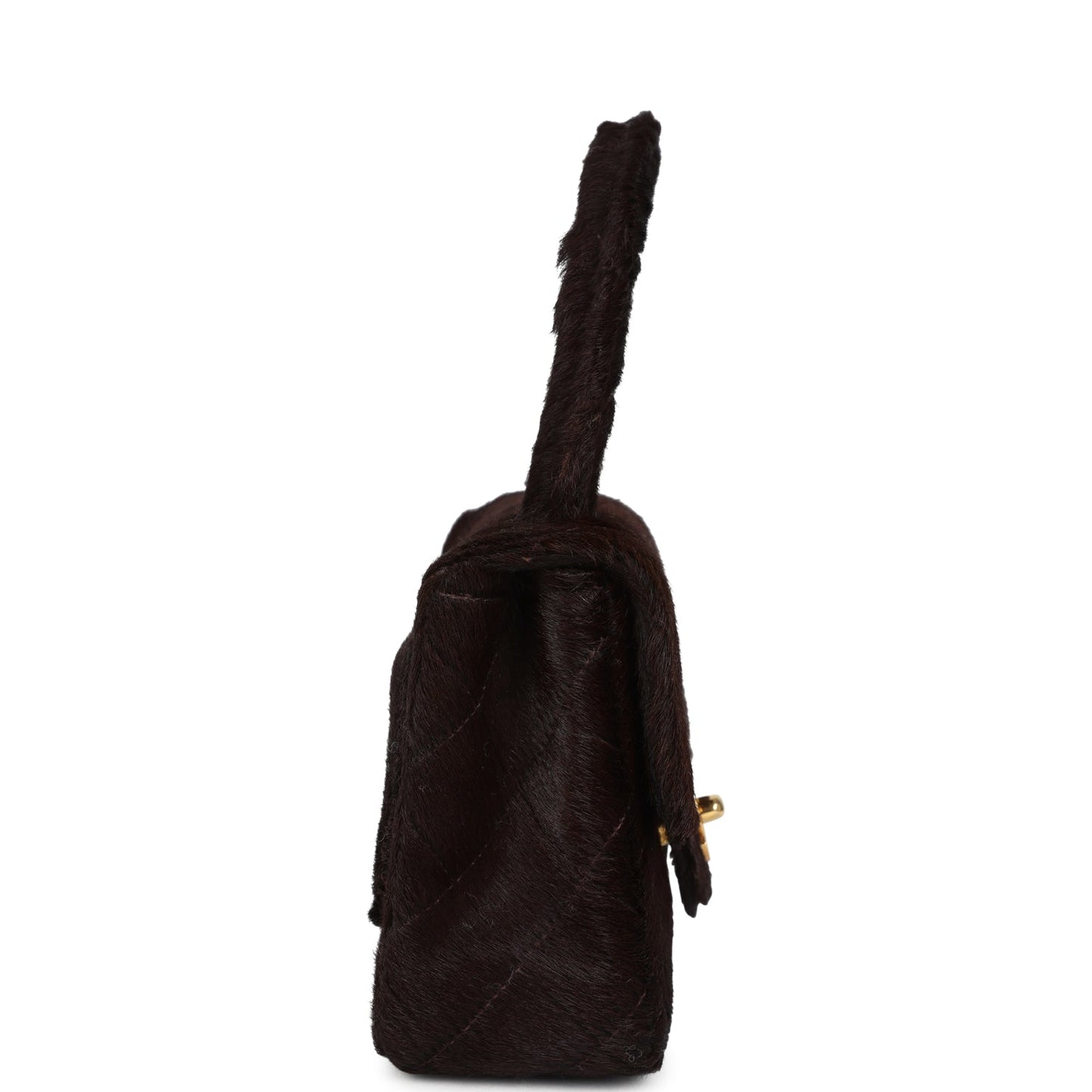 Chanel Micro Kelly Child Dark Brown Pony Hair Gold Hardware Handbag