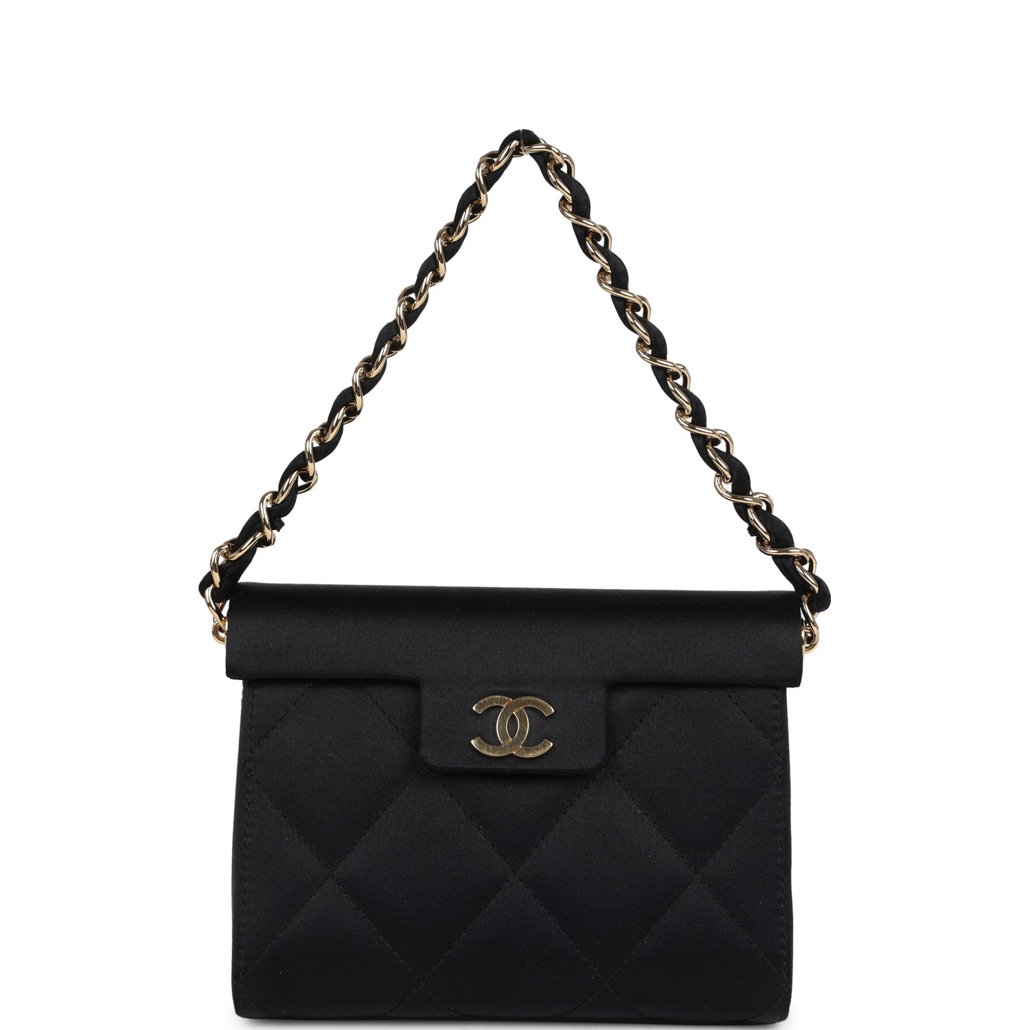 Chanel Mini Evening Handbag Bag Black Satin Gold Hardware