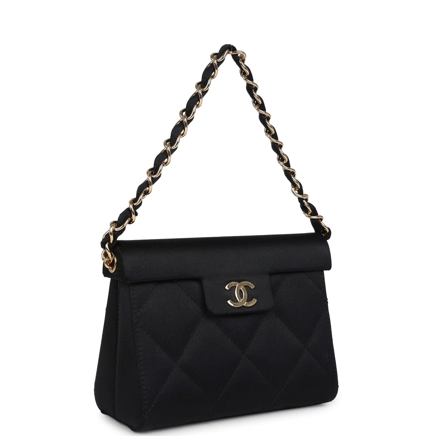 Chanel Mini Evening Handbag Bag Black Satin Gold Hardware