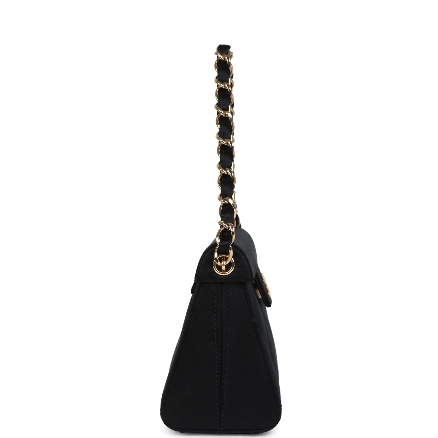 Chanel Mini Evening Handbag Bag Black Satin Gold Hardware