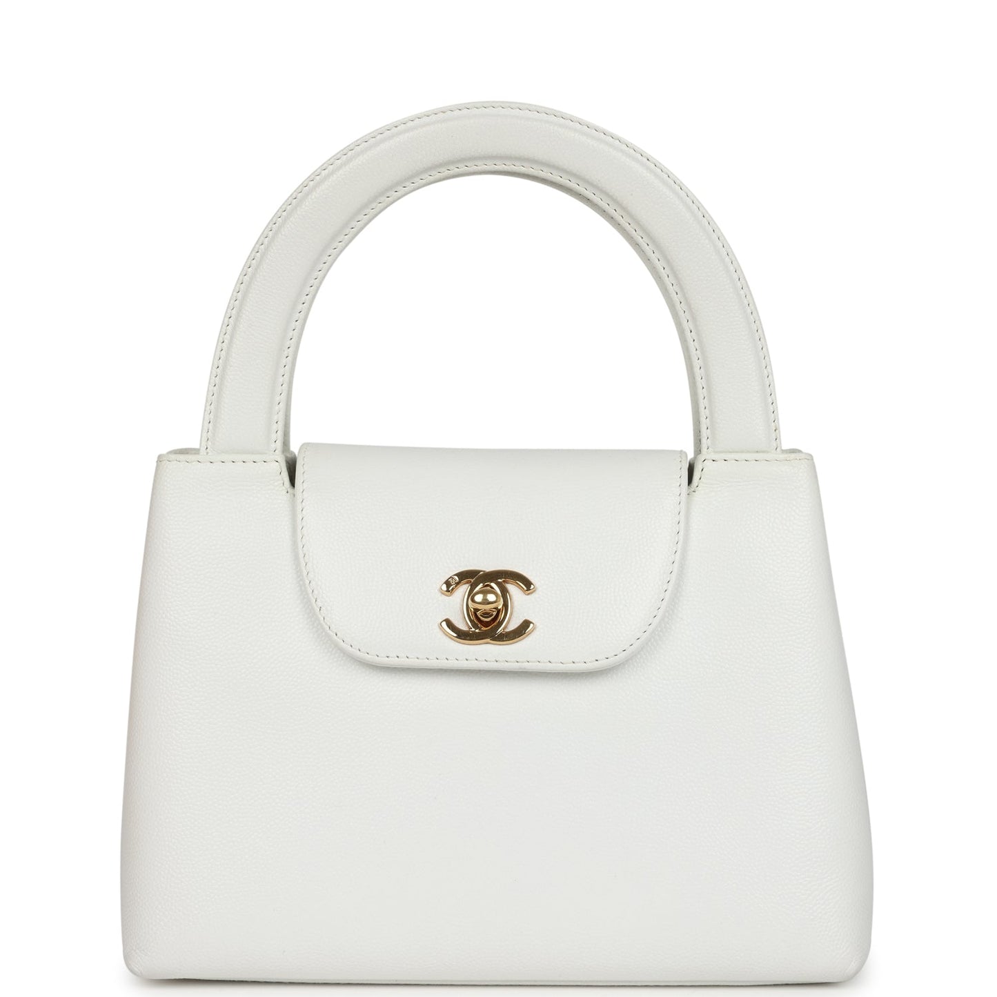 Chanel Small Kelly White Caviar Gold Hardware Shoulder Bag