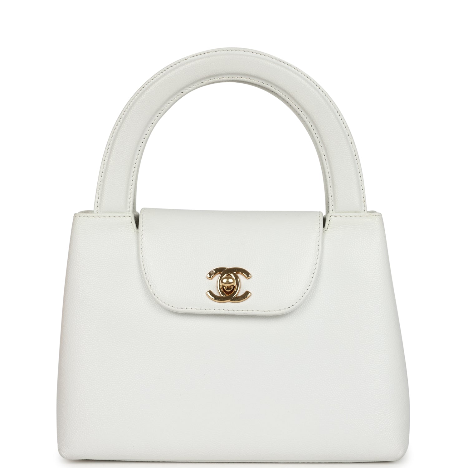 Chanel Small Kelly White Caviar Gold Hardware Shoulder Bag