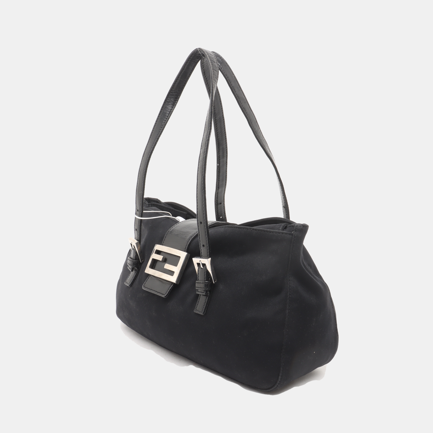 FENDI Baguette   Black Cloth Silver Hardware Double Strap