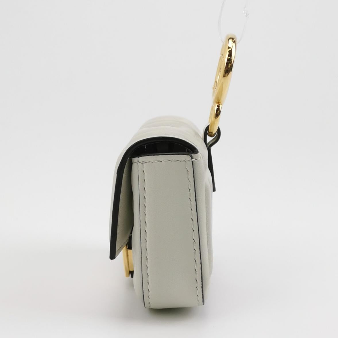 Fendi Nano Baguette Charm White Lambskin Leather Gold Hardware
