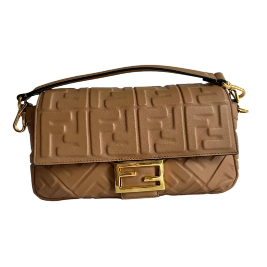 Fendi Baguette Caramel Tan Brown Lambskin Leather Crossbody Bag Medium