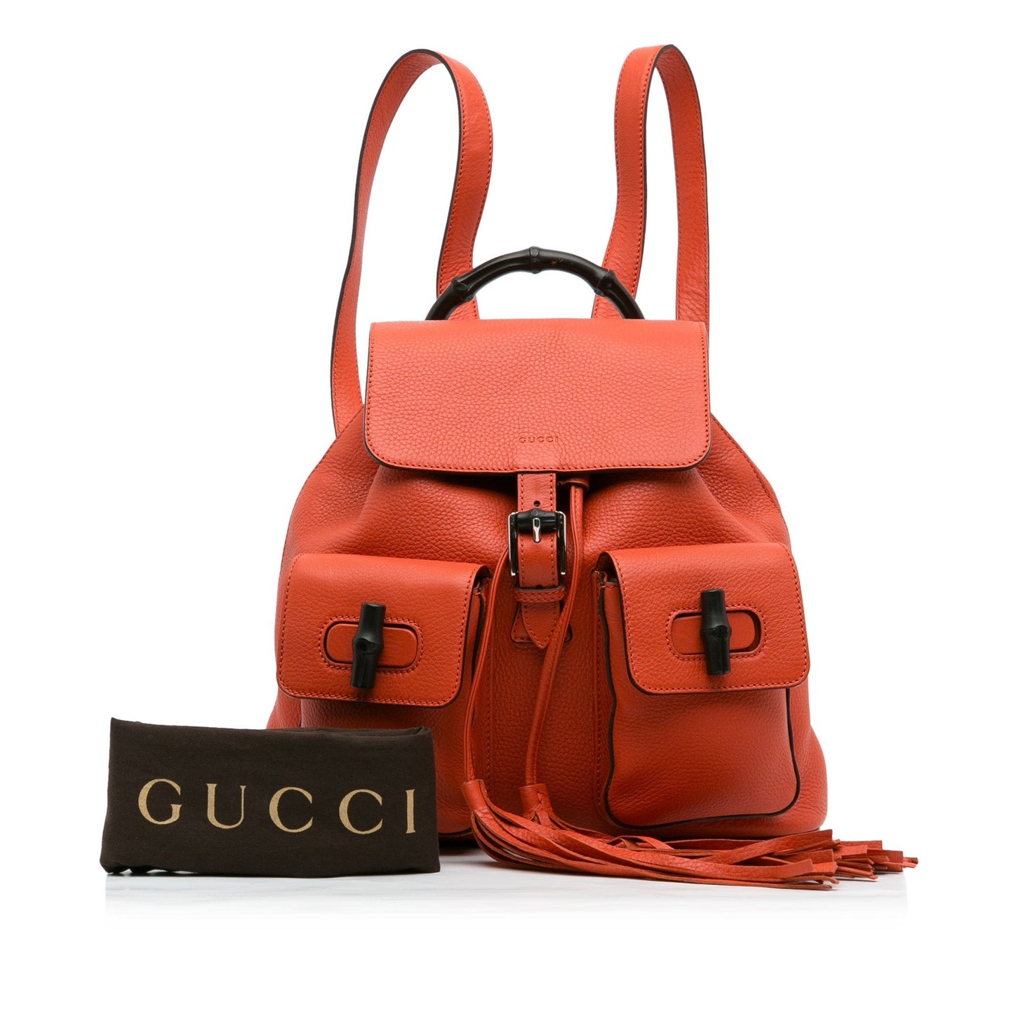 Gucci Bamboo Orange Leather Backpack
