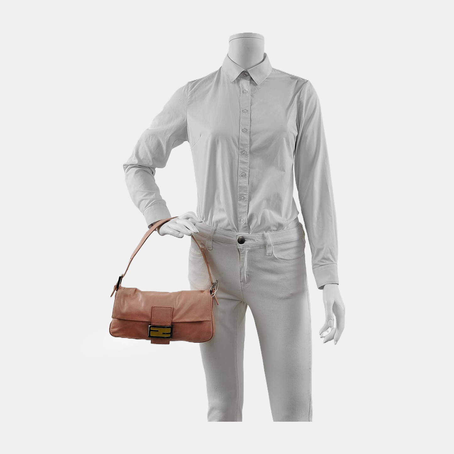 FENDI Baguette   Pink Lambskin Leather Shoulder Bag Silver Hardware