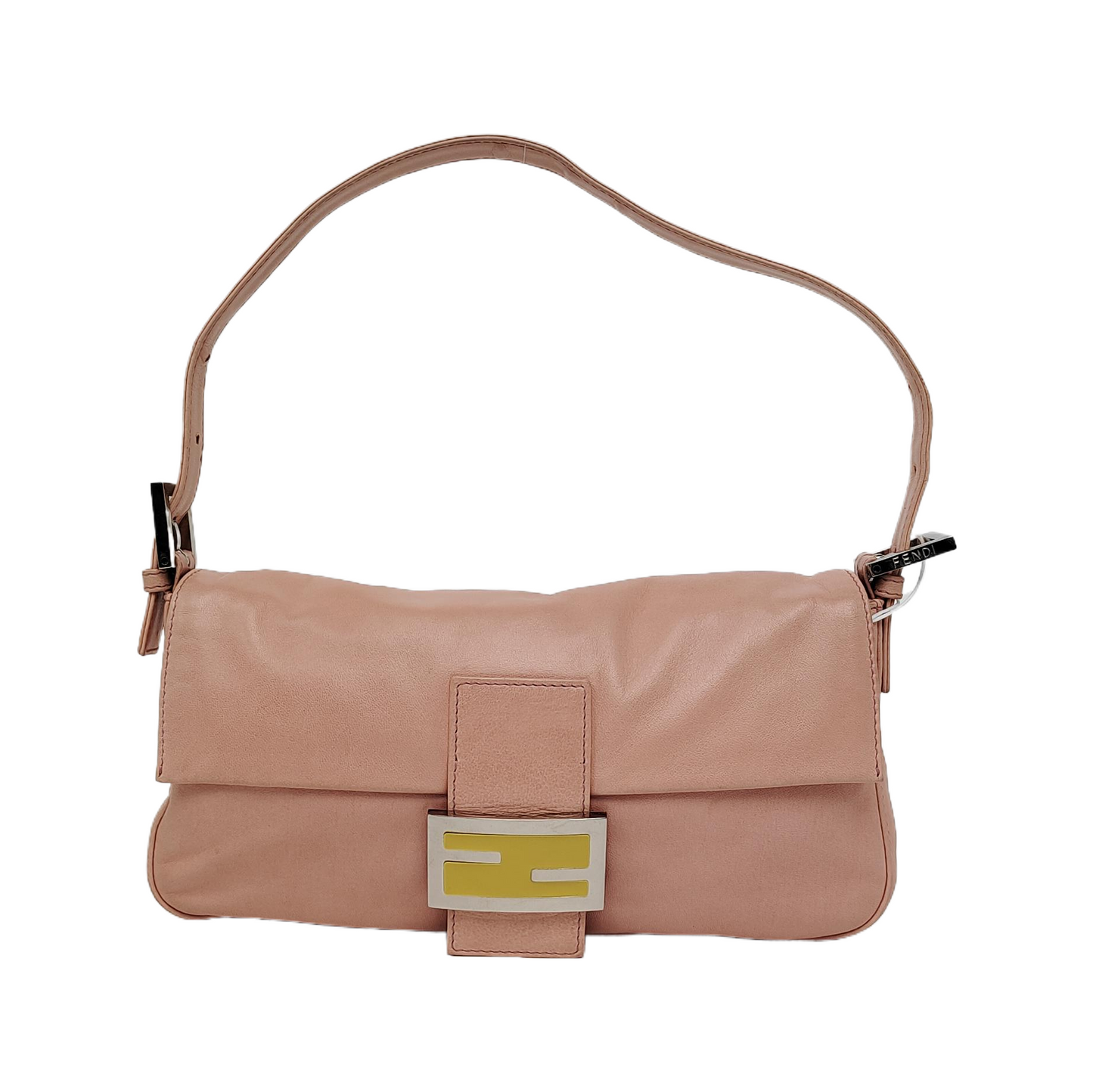 FENDI Baguette   Pink Lambskin Leather Shoulder Bag Silver Hardware