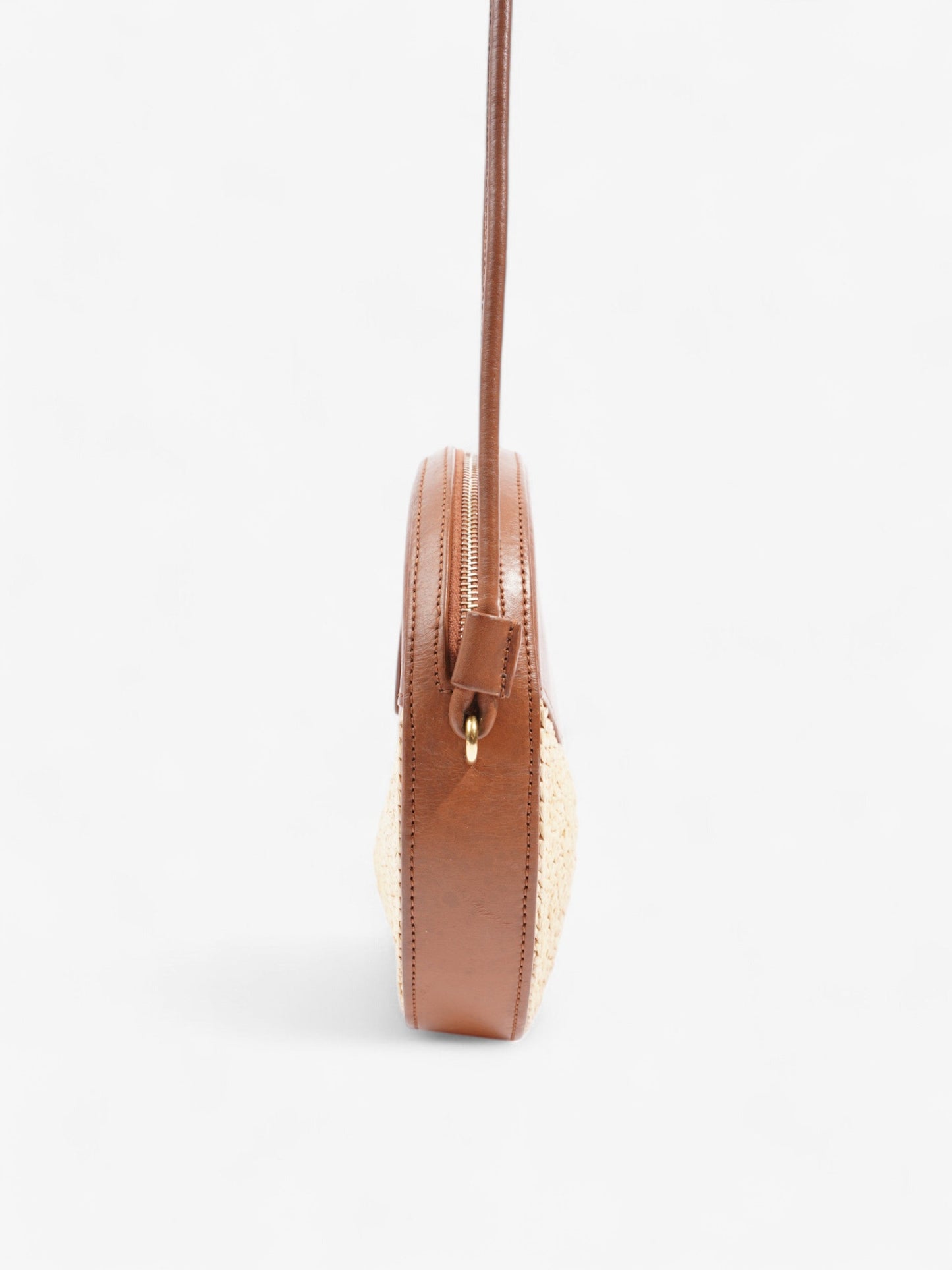 Saint Laurent Raffia Round Crossbody Bag Brown / Straw Straw, Leather