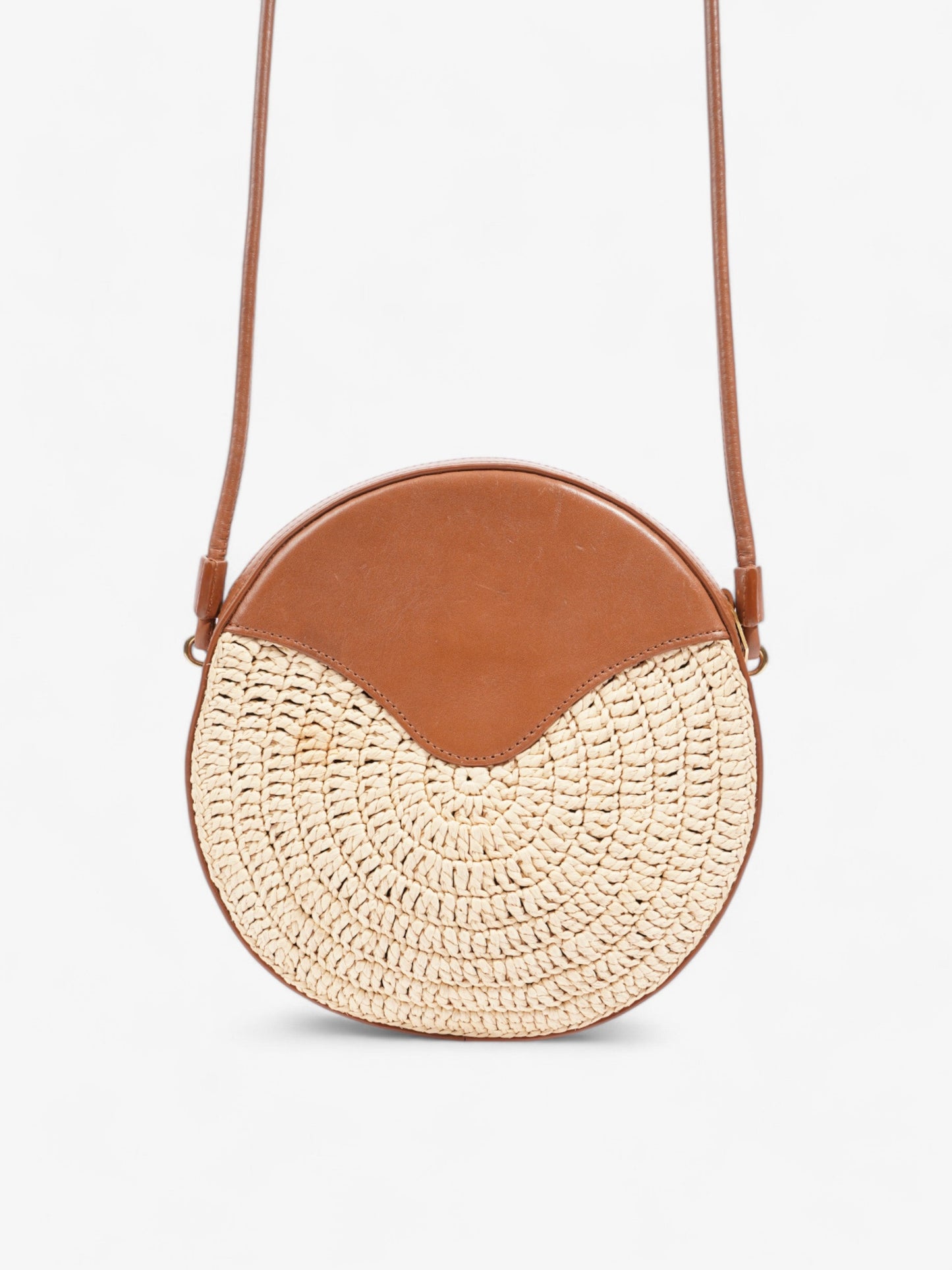 Saint Laurent Raffia Round Crossbody Bag Brown / Straw Straw, Leather