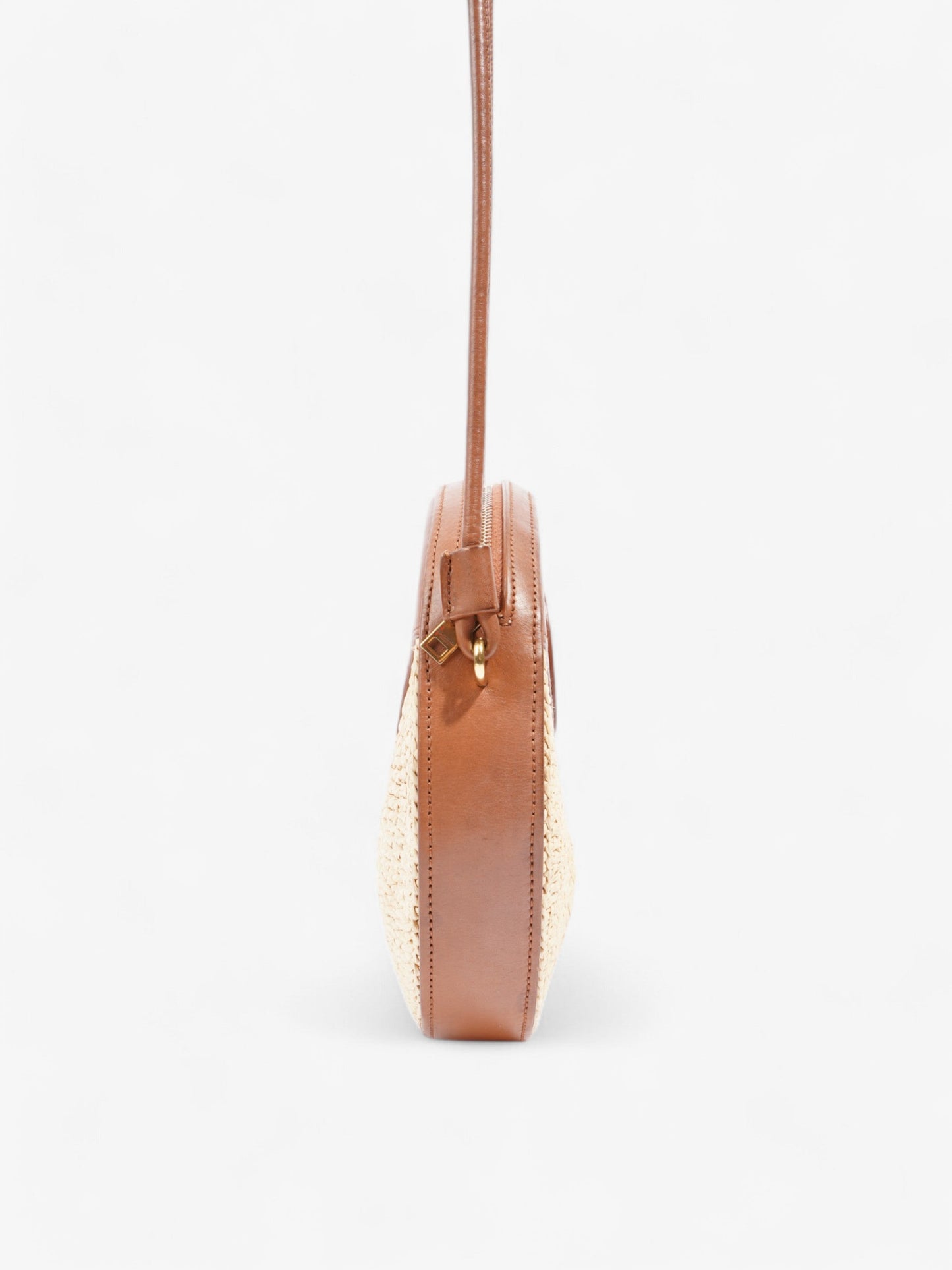 Saint Laurent Raffia Round Crossbody Bag Brown / Straw Straw, Leather