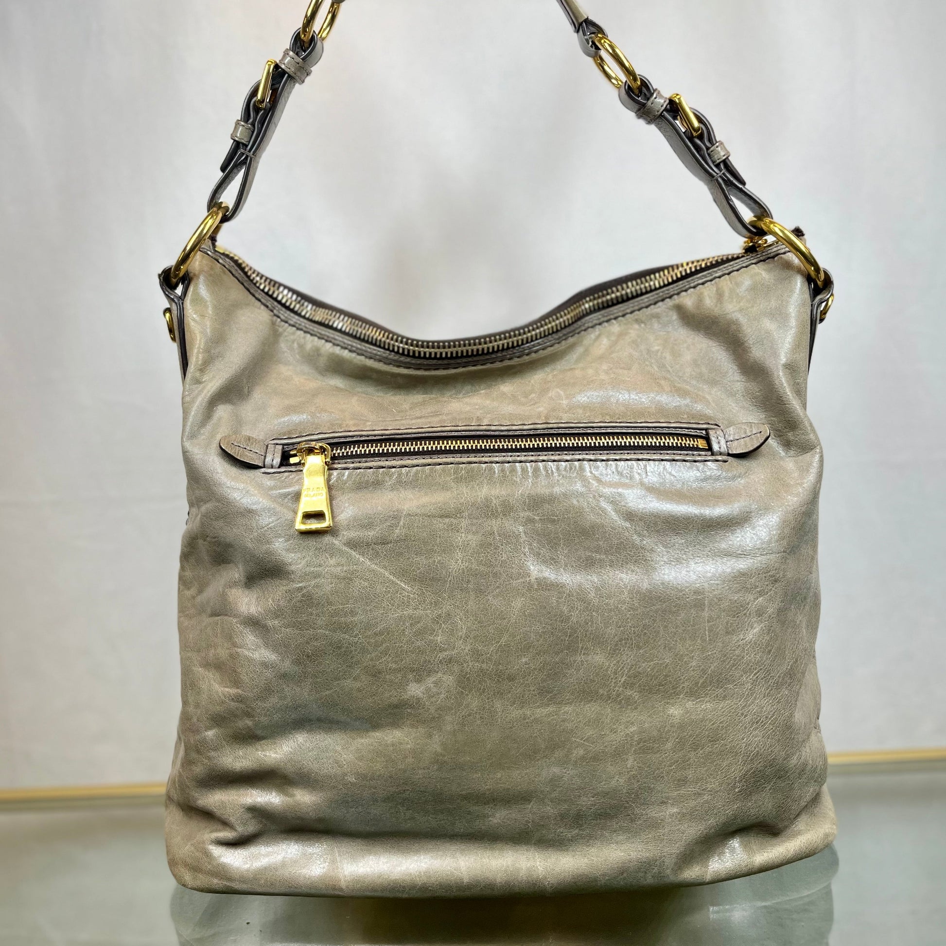 Prada Fumo Vitello Shine Hobo Bags
