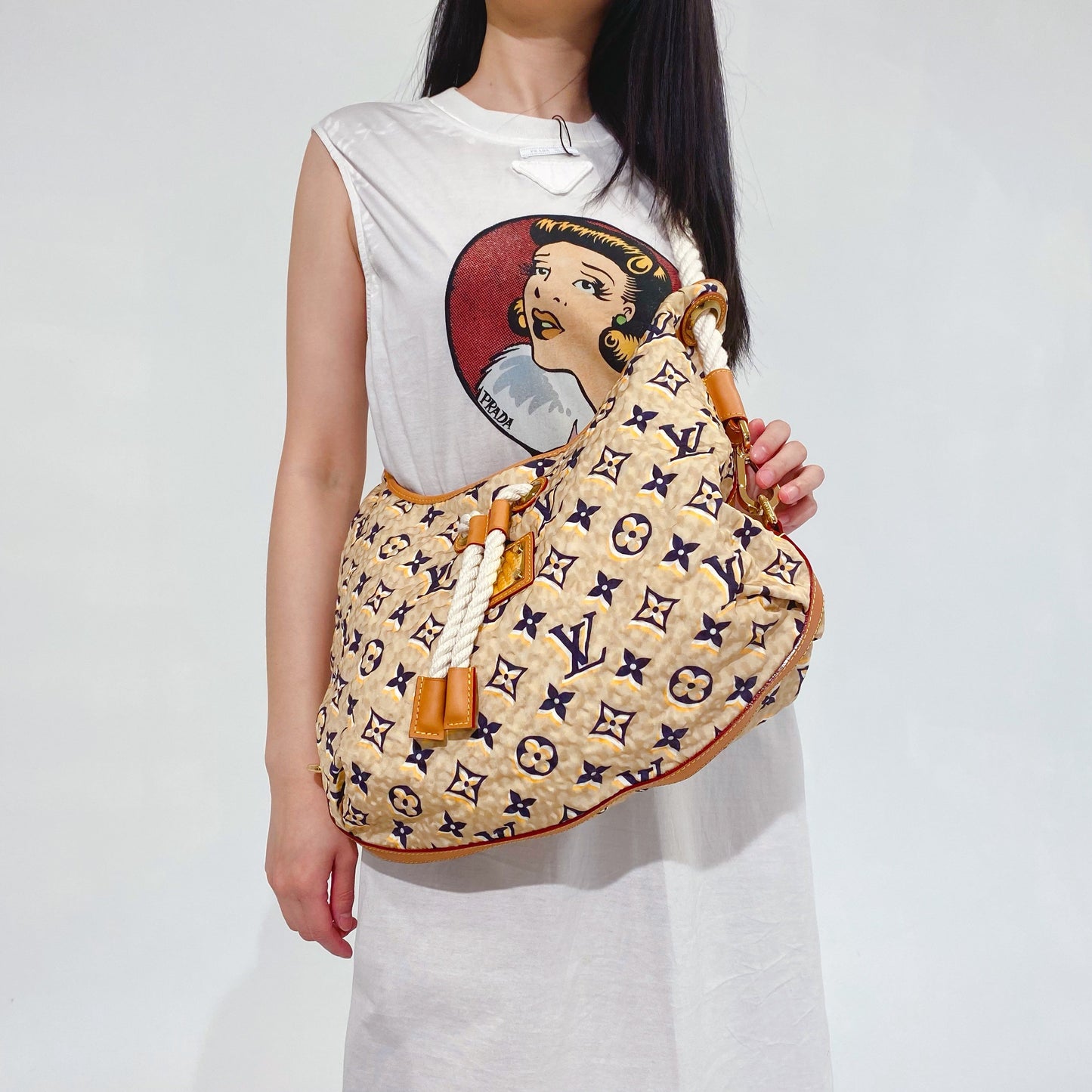 LOUIS VUITTON Limited Edition Tan Nylon Monogram Bulles PM Bag