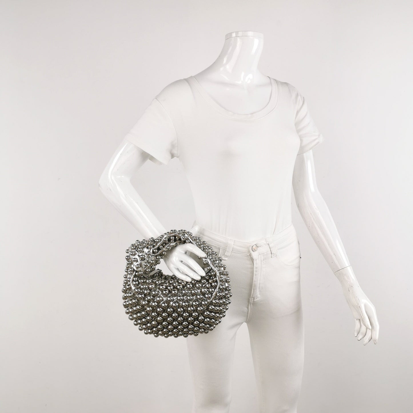 Bottega Veneta Jodie Mini Silver Leather Metallic Studded Rare