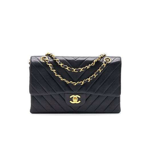 Chanel Classic Medium Double Flap Bag Black with 24K GHW