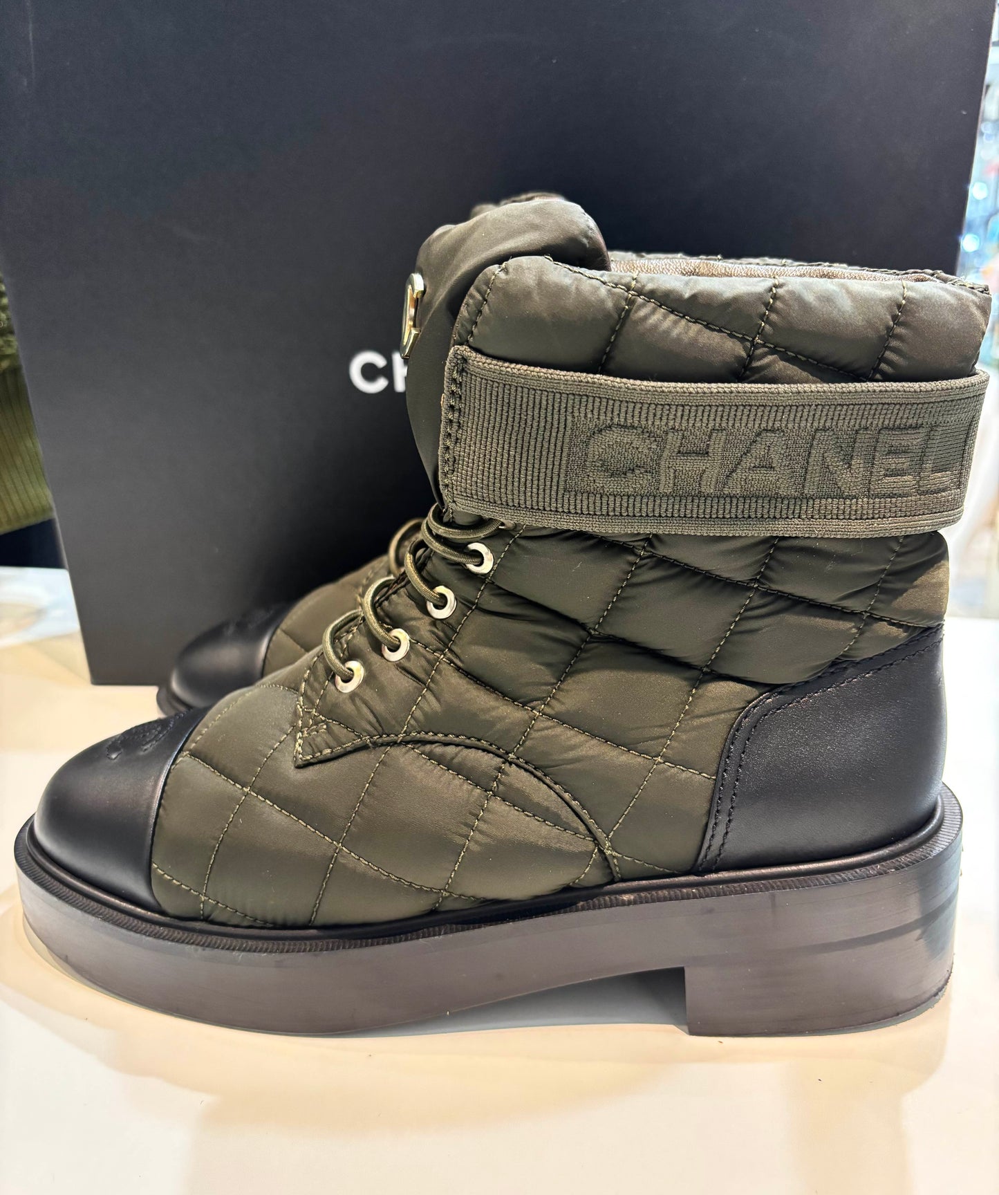CHANEL OLIVE AND BLACK BOOTIES Handbag