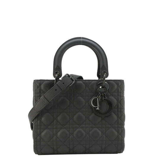 CHRISTIAN DIOR Lady Dior Ultra Matte Cannage Calfskin Leather Shoulder Bag Black