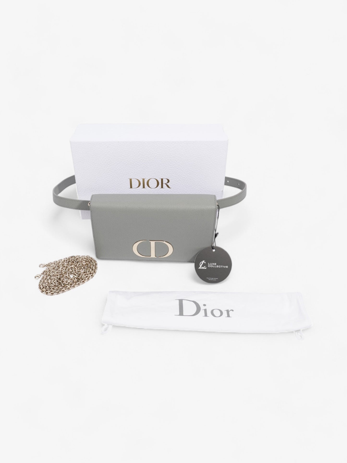 Christian Dior 30 Montaigne 2 In 1 Pouch Grey Calfskin Leather